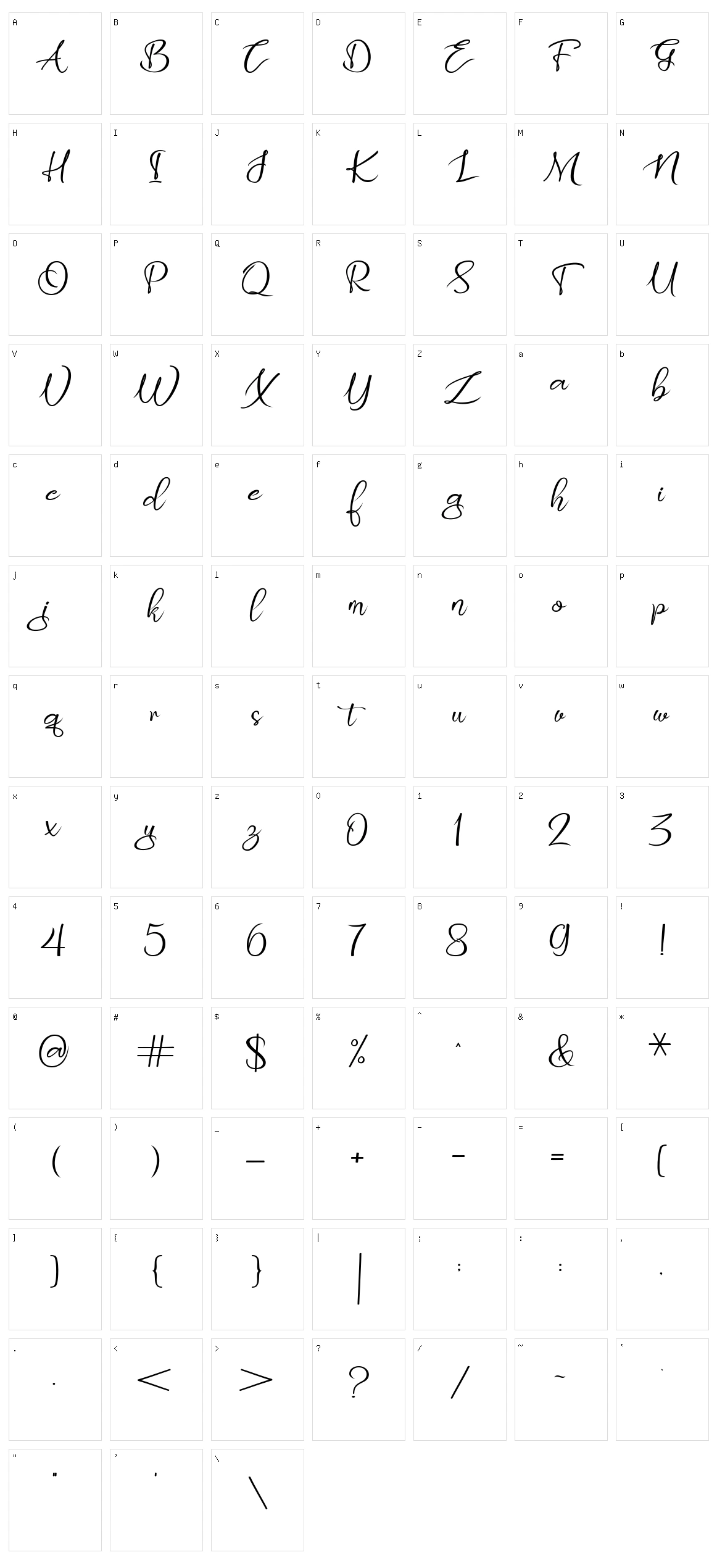 Butterly Script Character Set