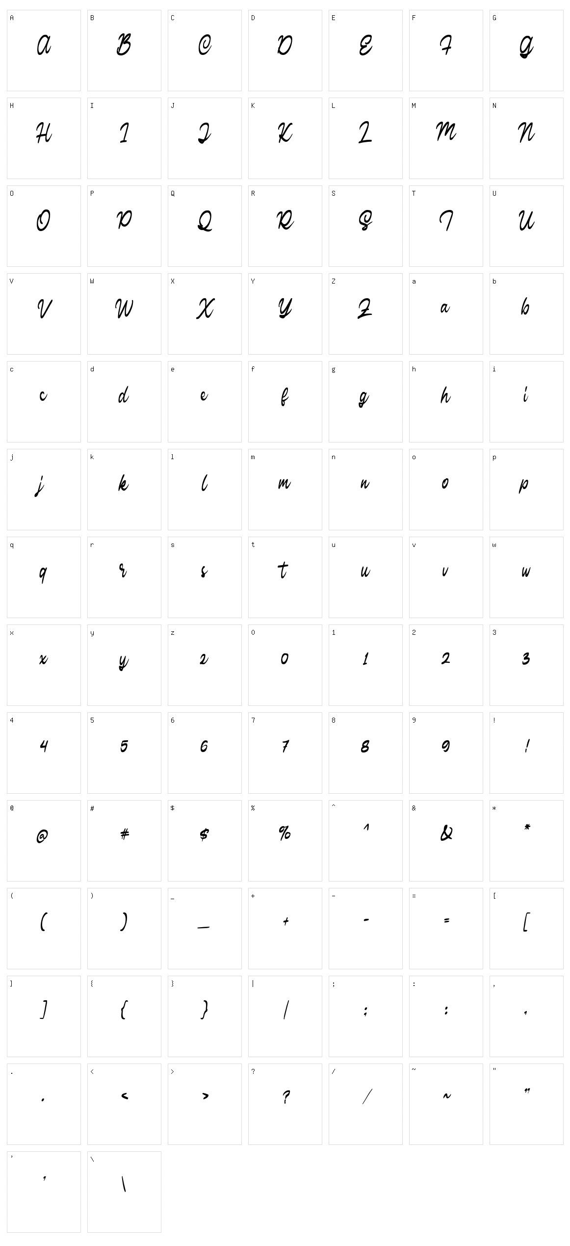 Caliste Character Set