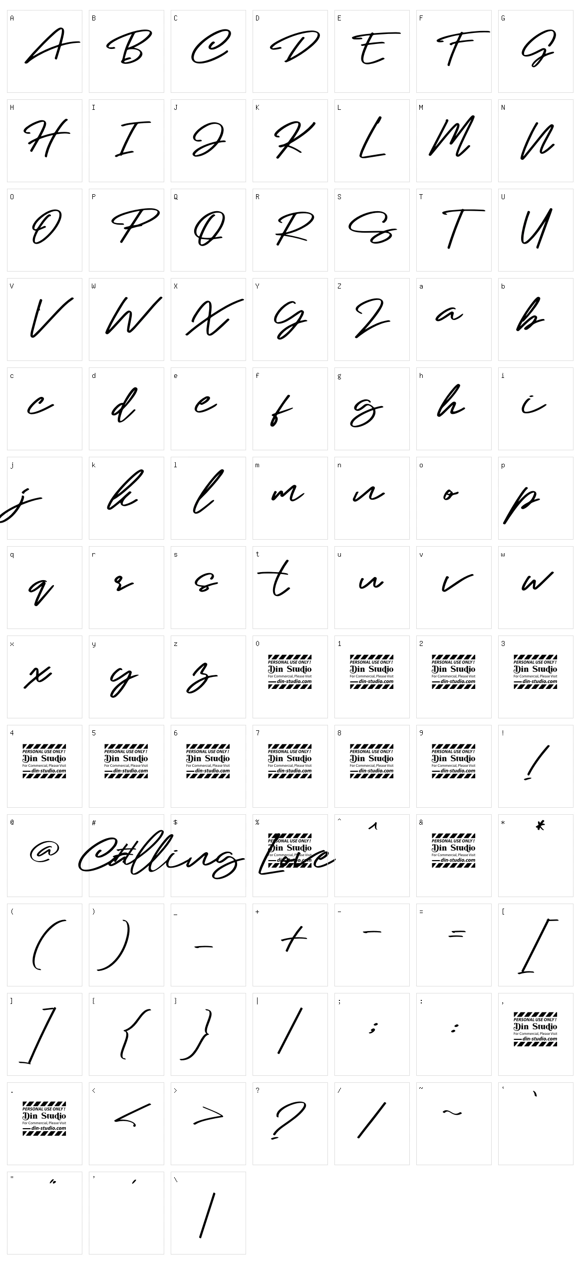 Calling Loves Script Character Set