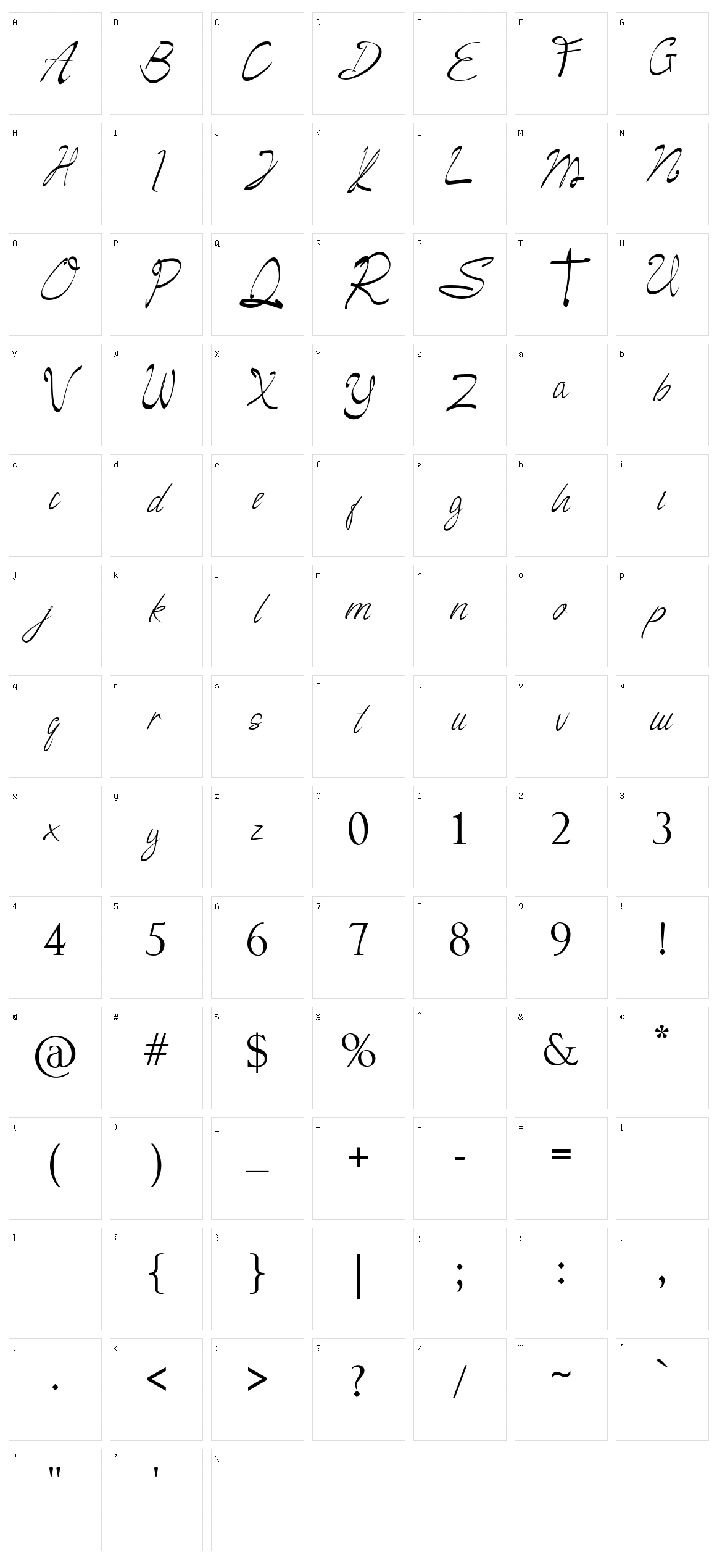 Camella Beauty Script Character Set