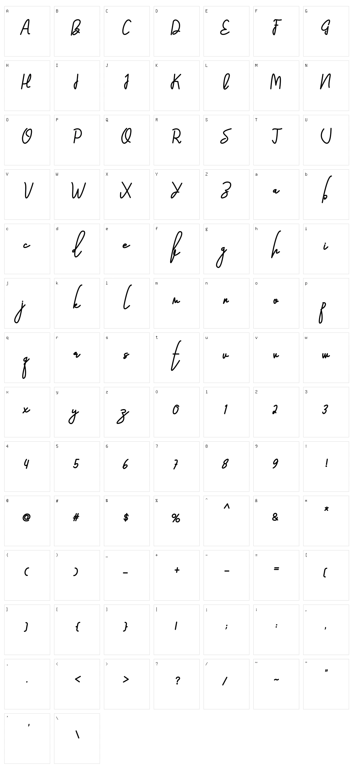 Camping Script Character Set