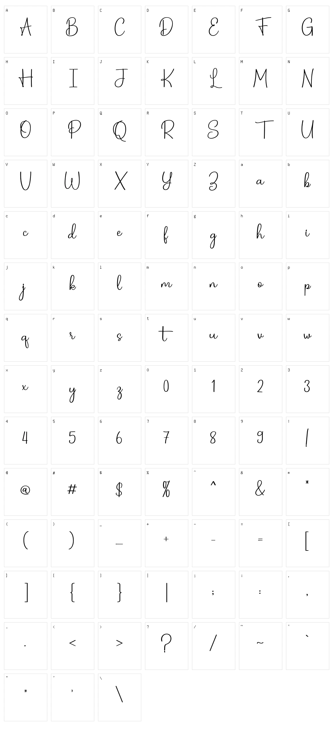 Cardamom Script Character Set