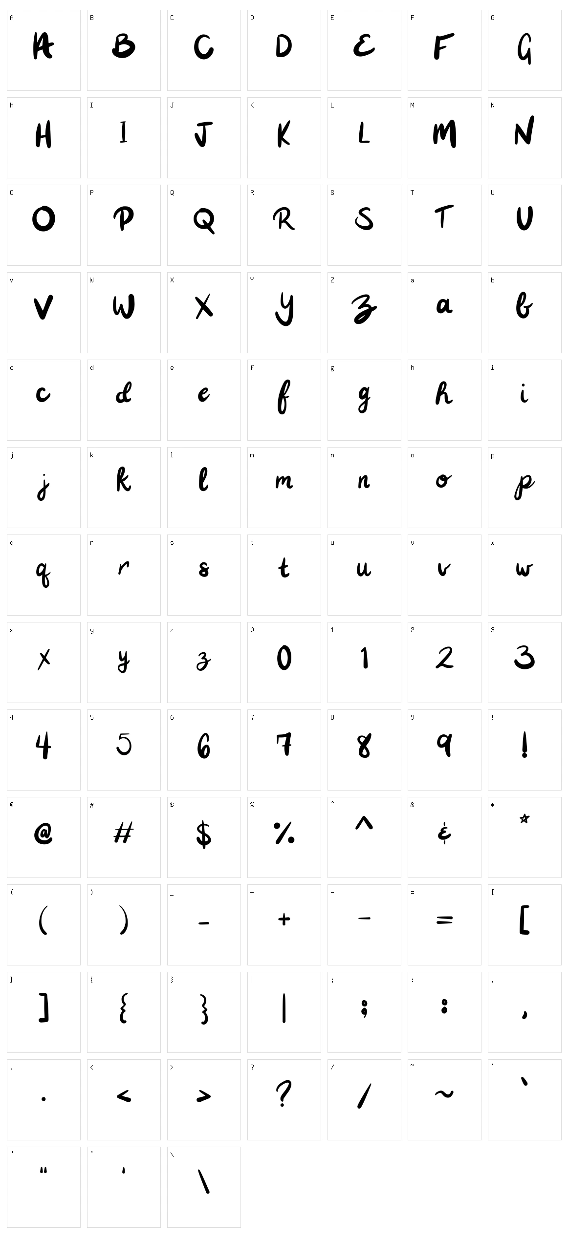 Casual Cursive Character Set