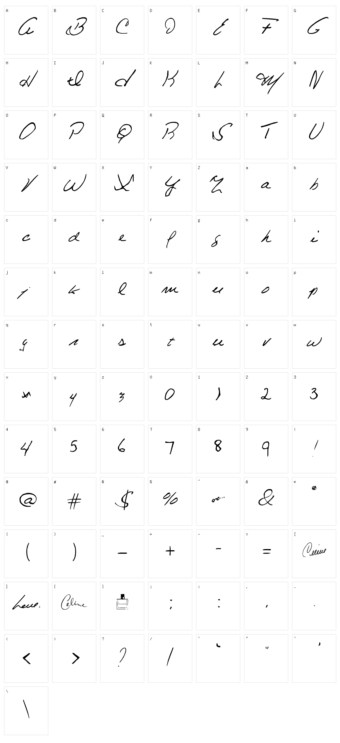 Celine Dion Handwriting Character Set