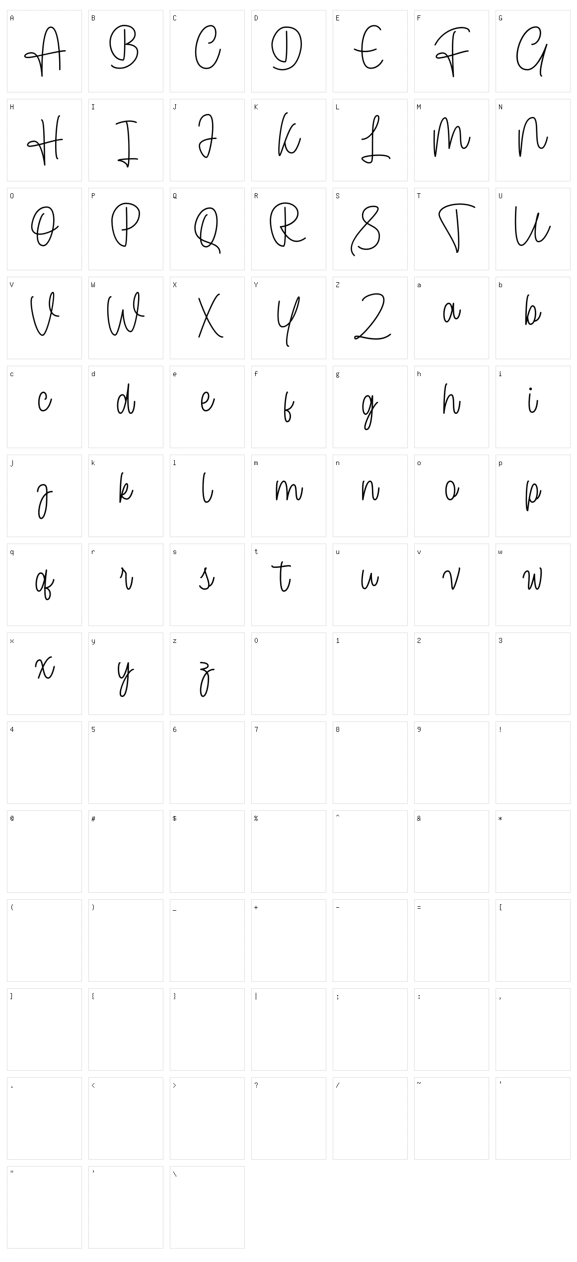 Cendolita Script Character Set