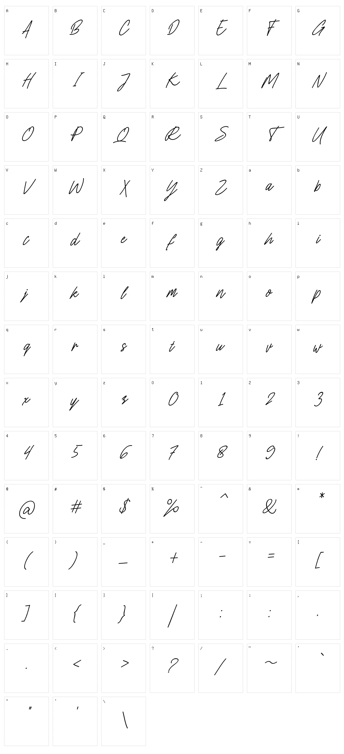Charlion Slant Script Character Set