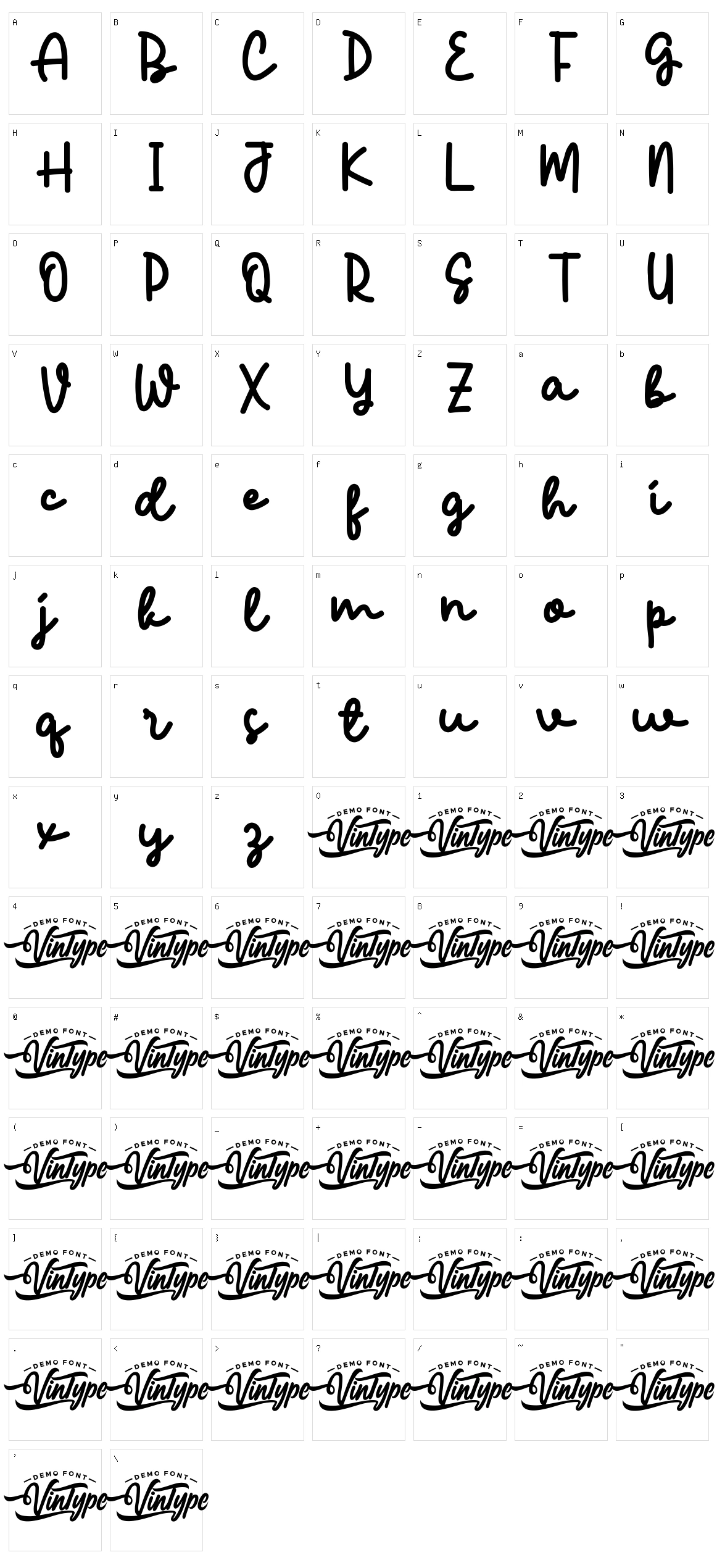 Choco Mellow Script Character Set