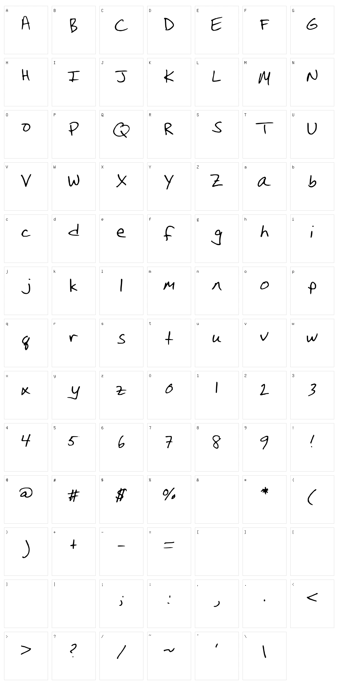 Christina Handwriting Character Set