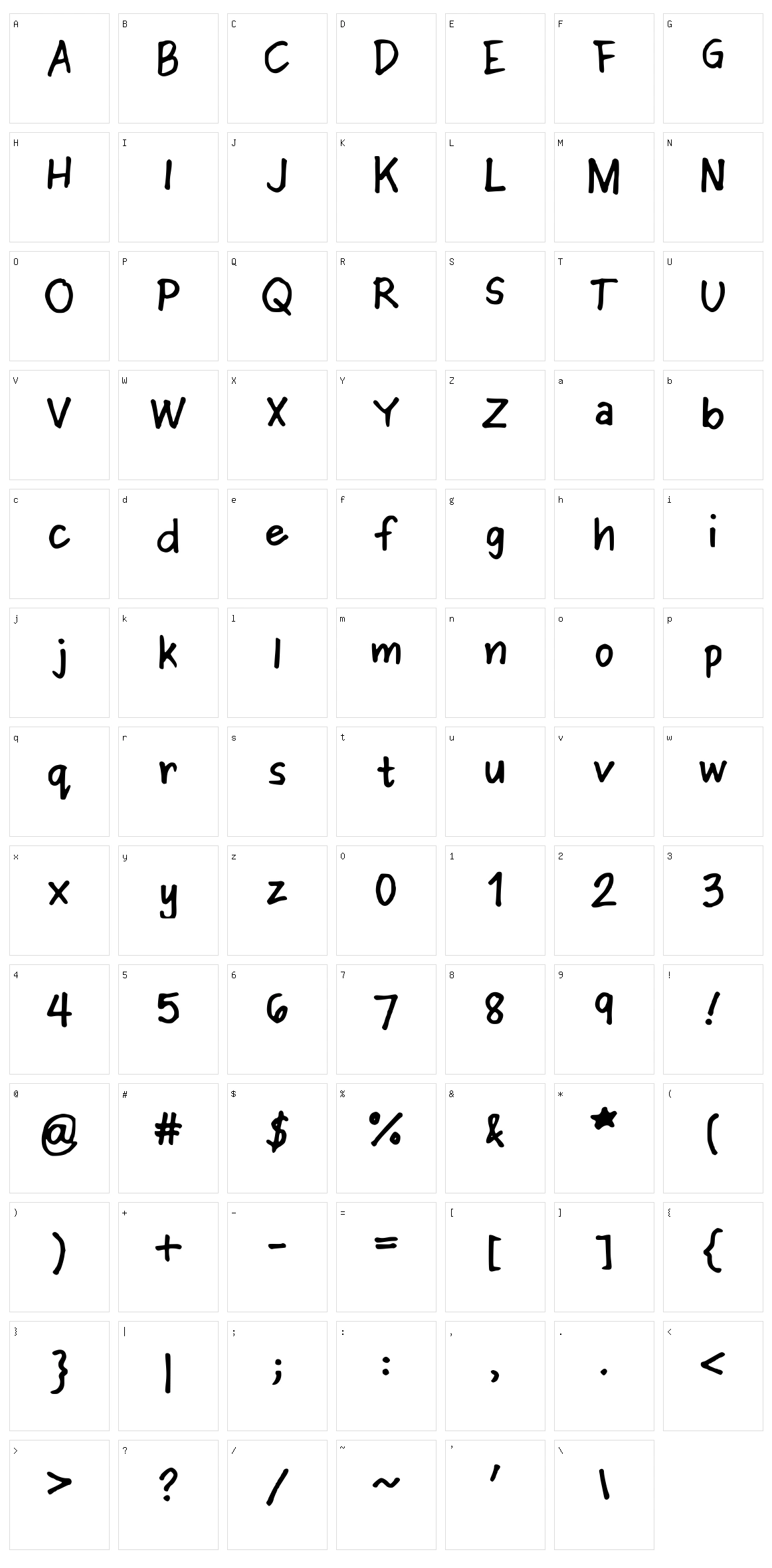 CjFont1 Character Set