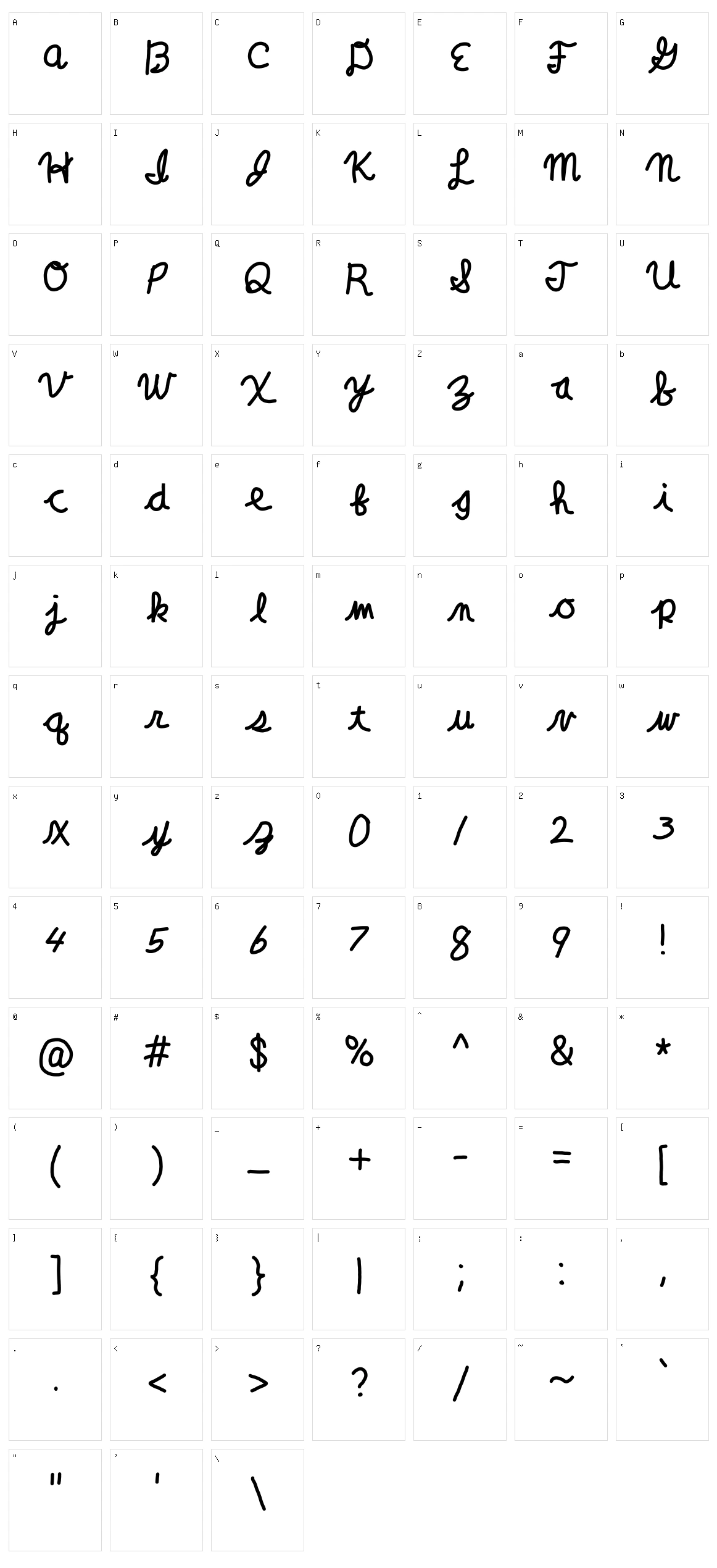 Clara Lee Cursive Character Set