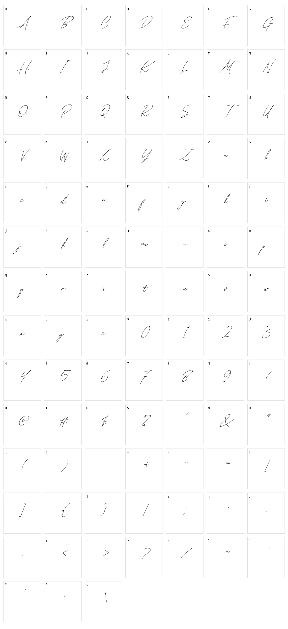 Cloudy Aurora Script Character Set