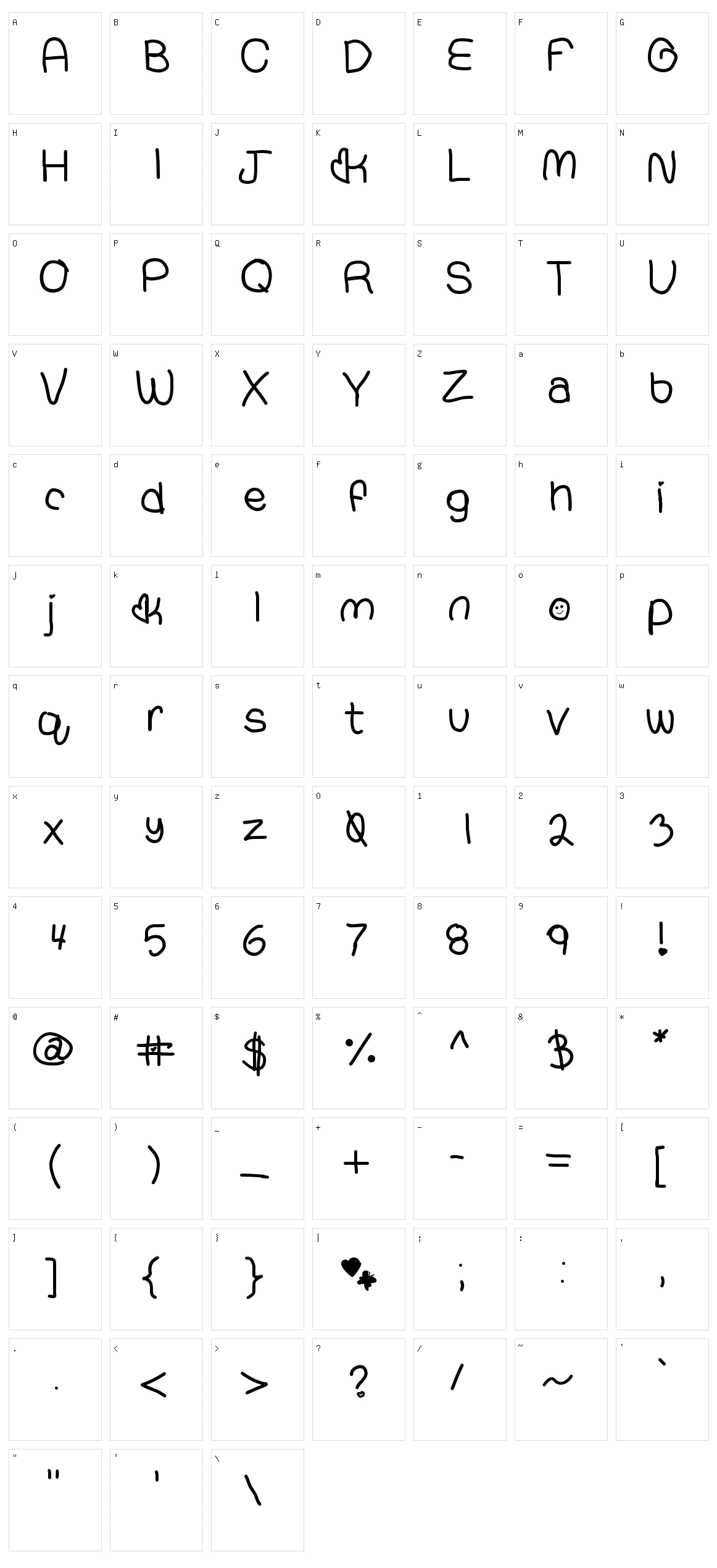Compressed hand Character Set