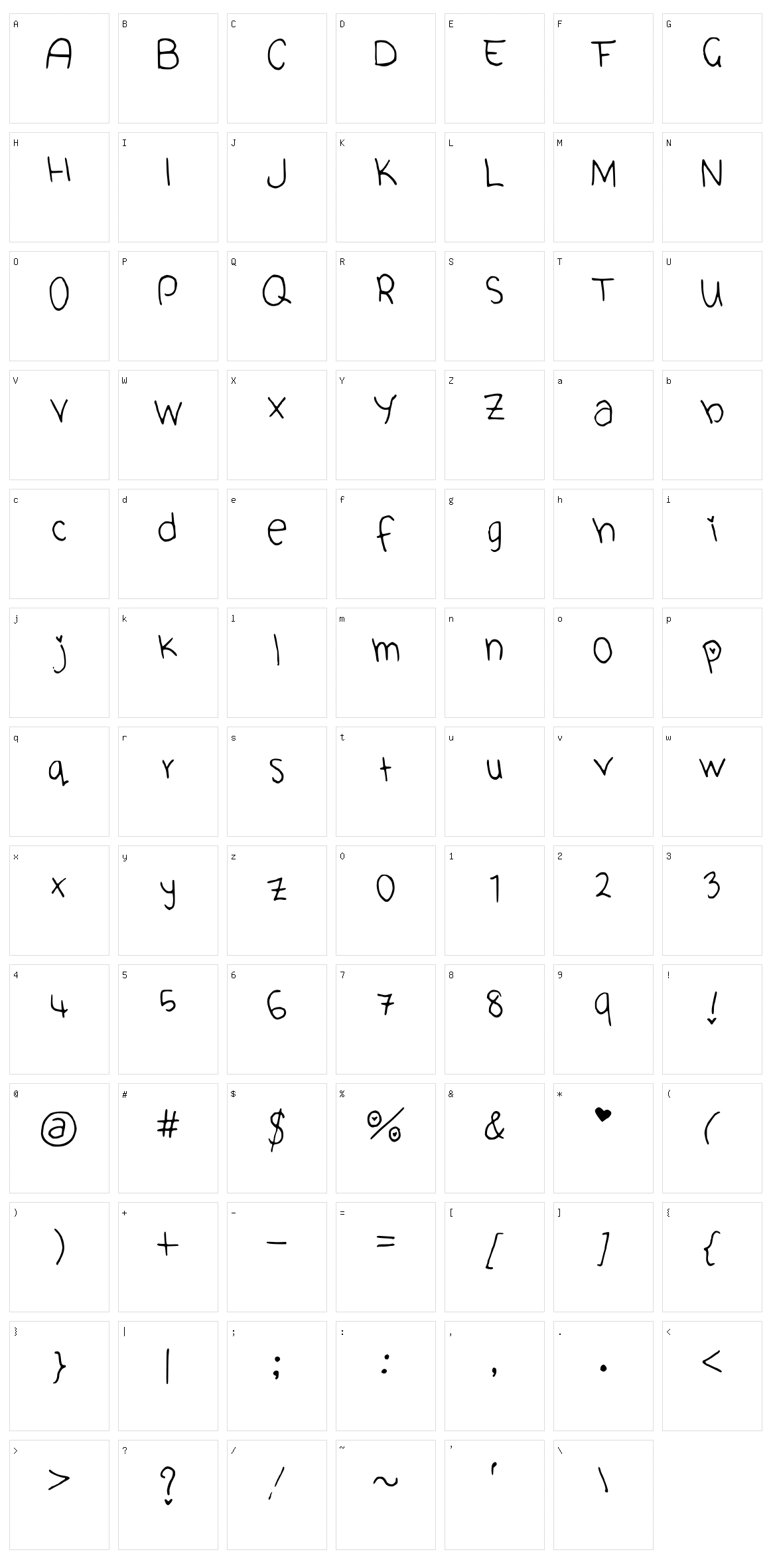 Cute Font Character Set