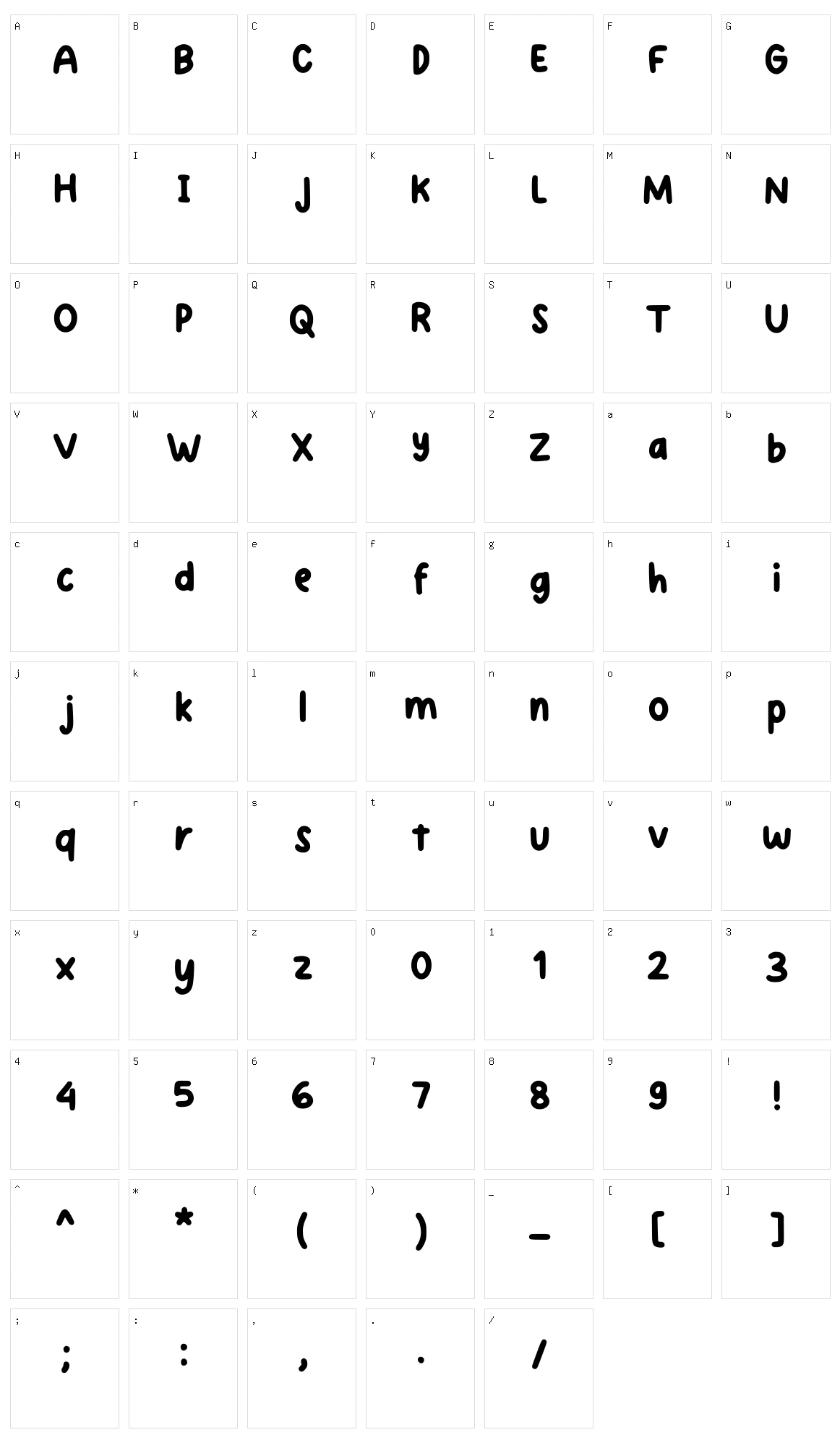 Cutyboldy Character Set