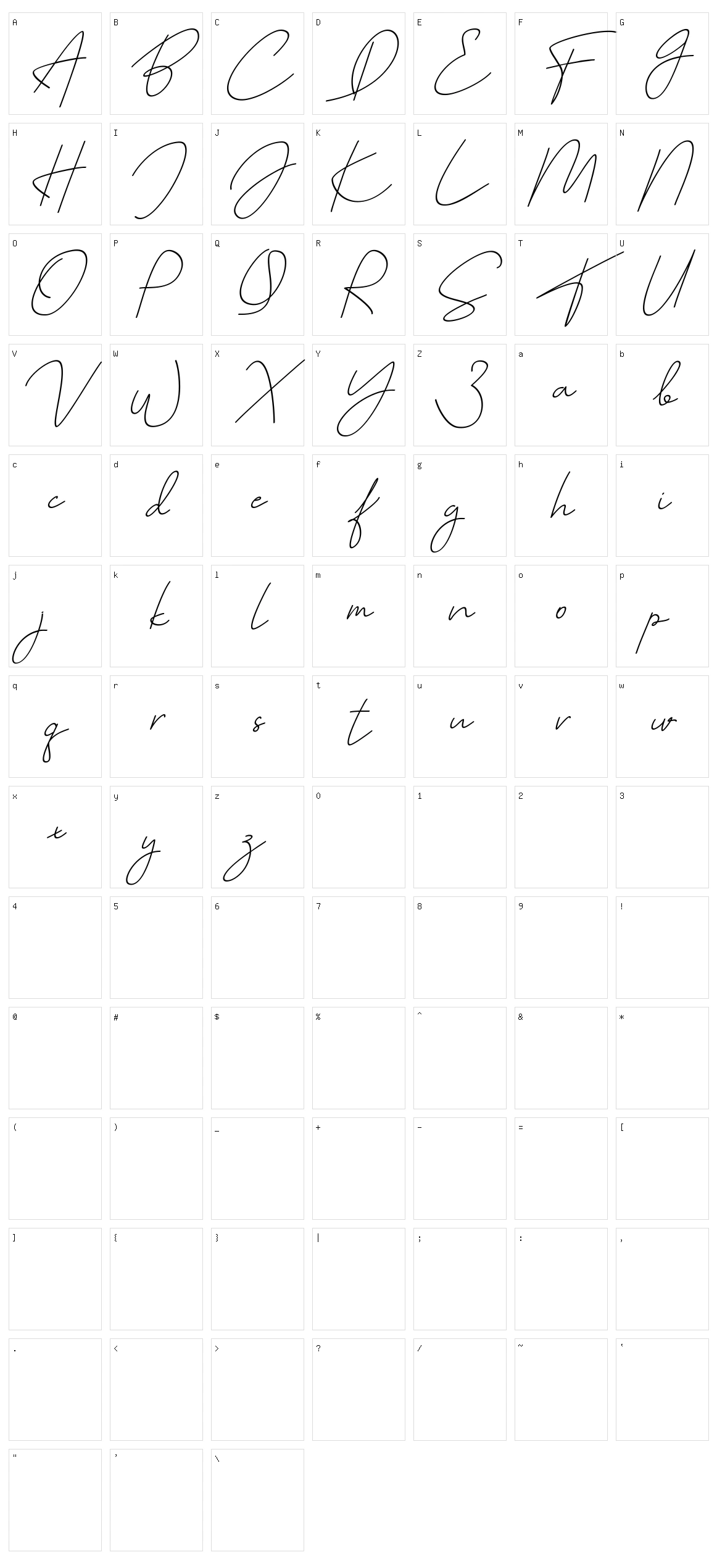 Cutyle Monoline Script Character Set