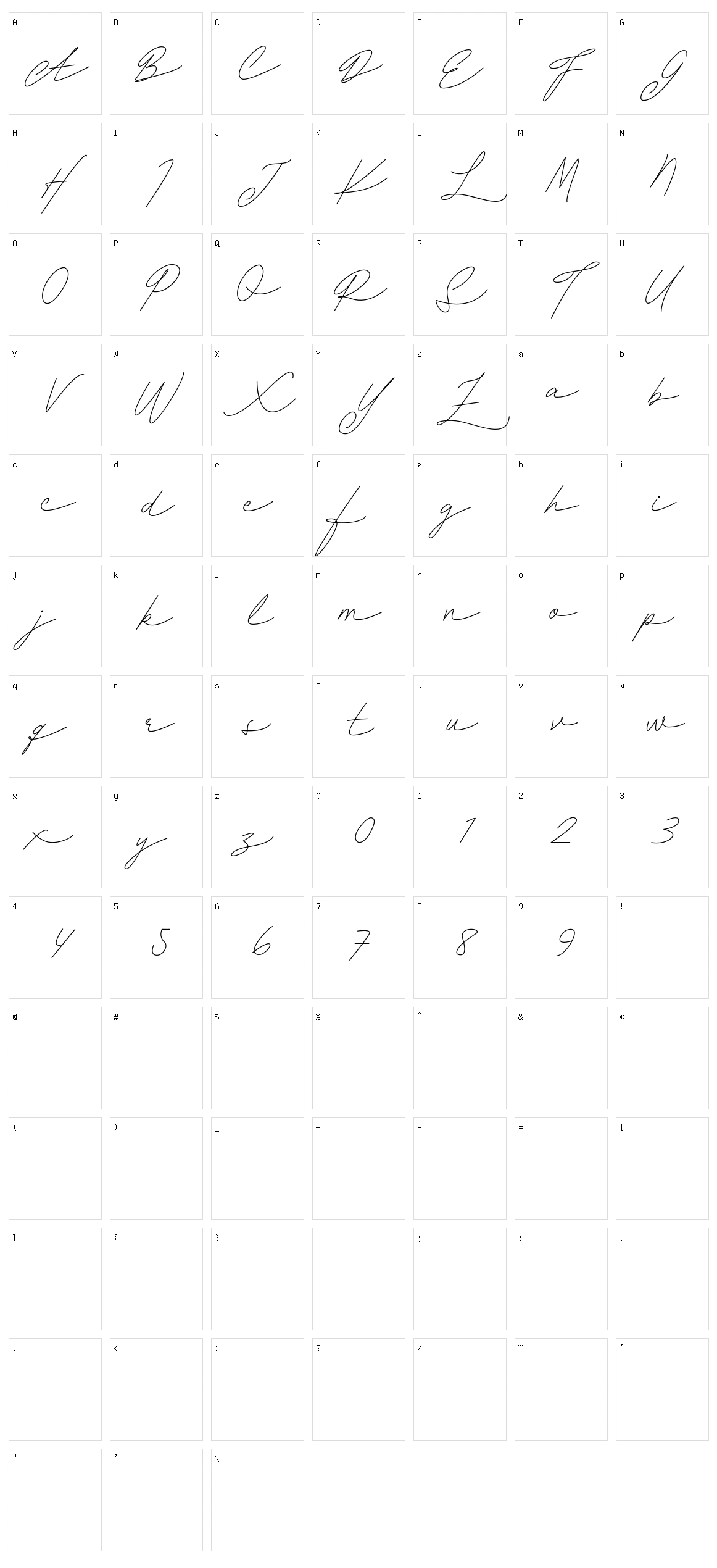 Daniza Claretta Character Set