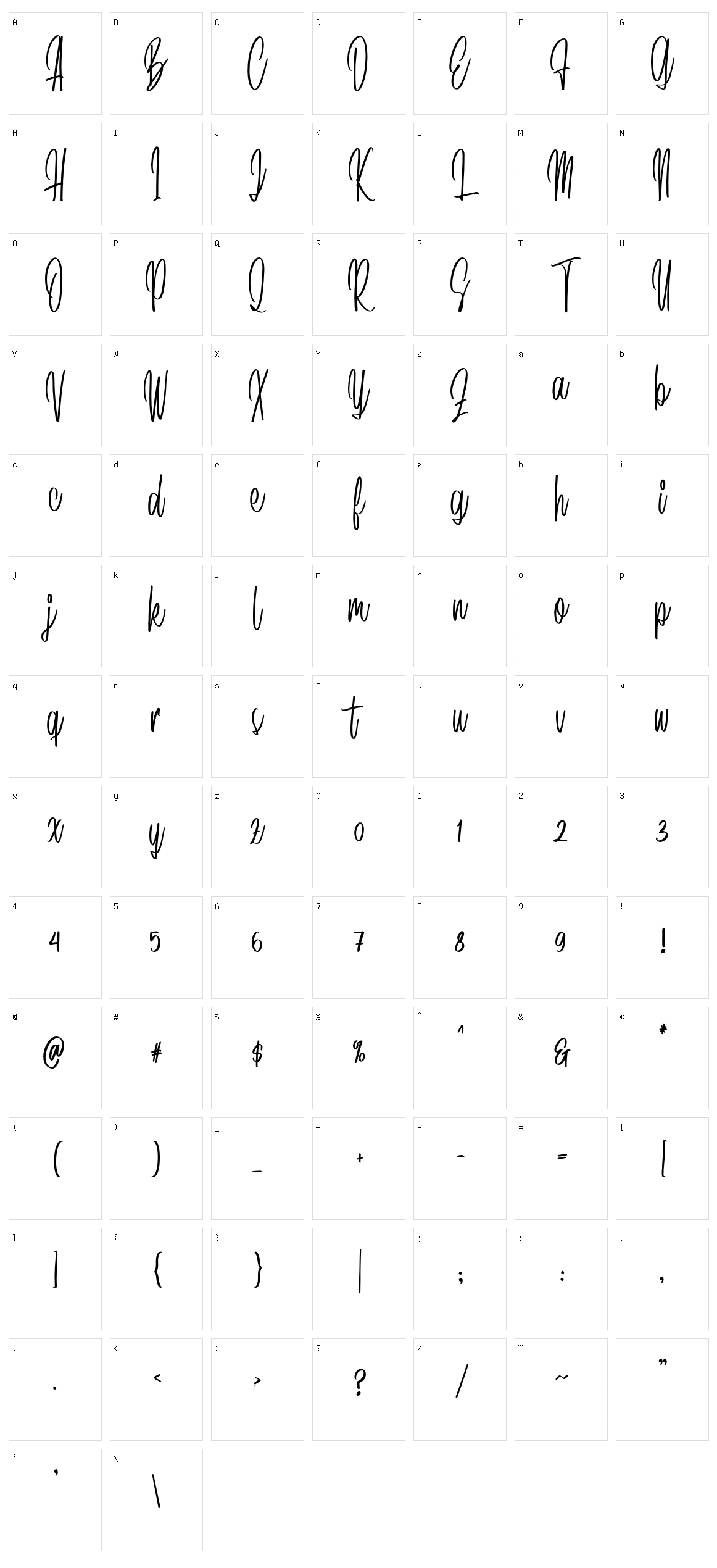 Darita Script Character Set