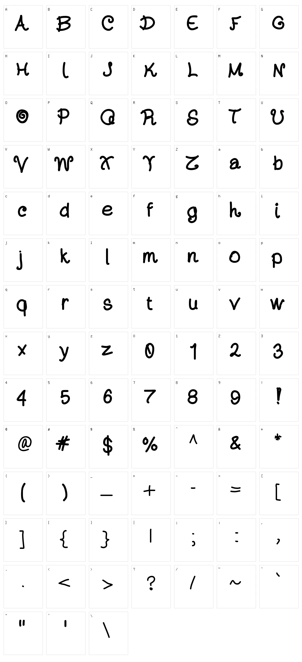 Dayans Font Character Set