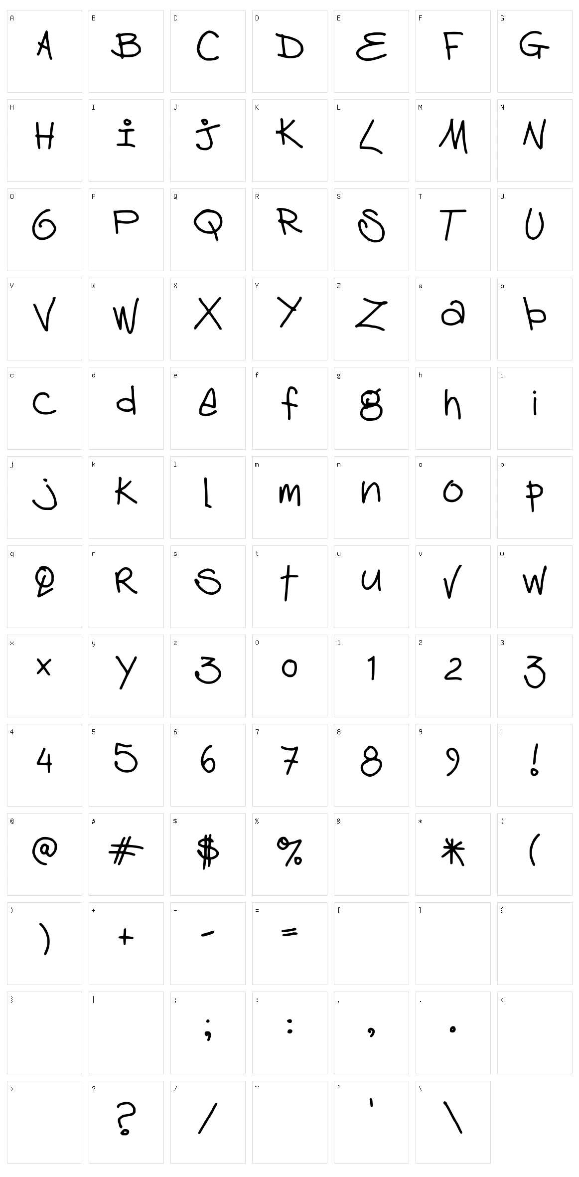 Deb Handwriting Character Set