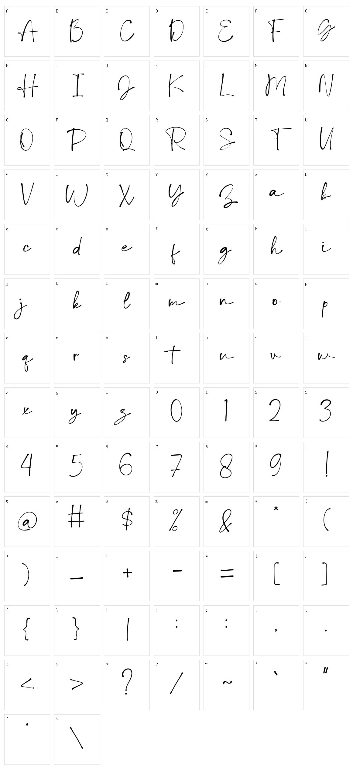 Debora Celina Script Character Set