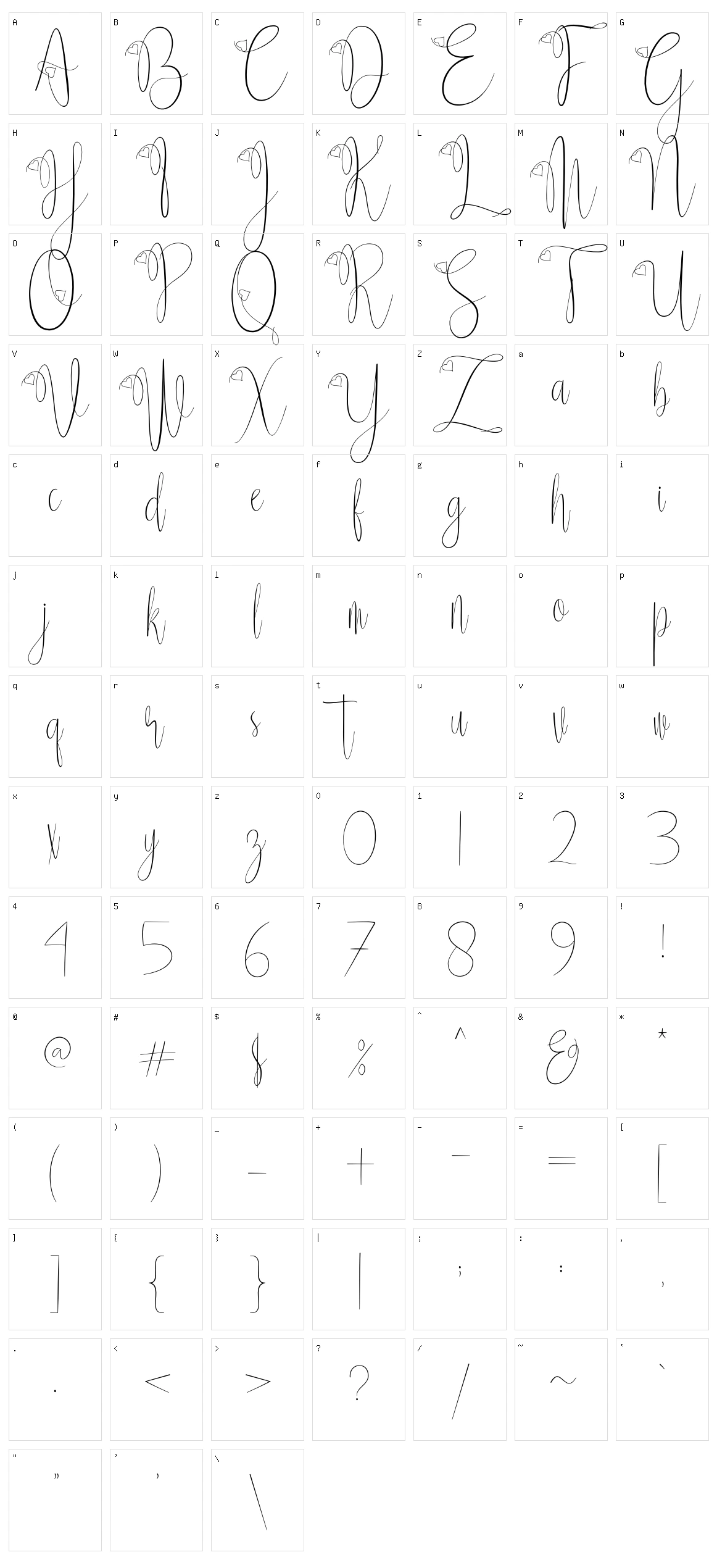 Delissa Script Character Set