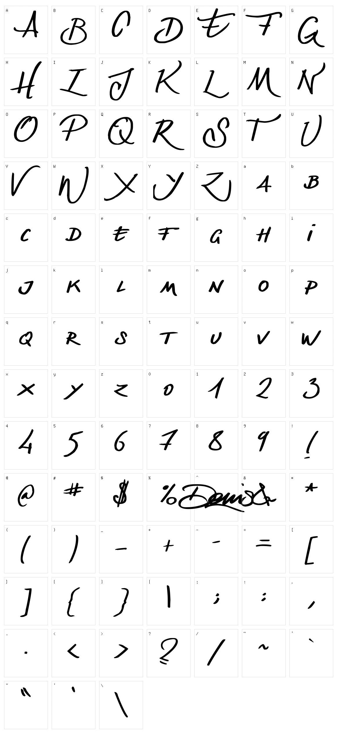 Denis handwritting Character Set