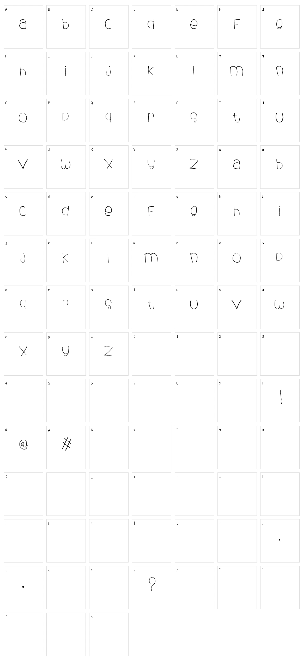 Dhe Child Font Character Set