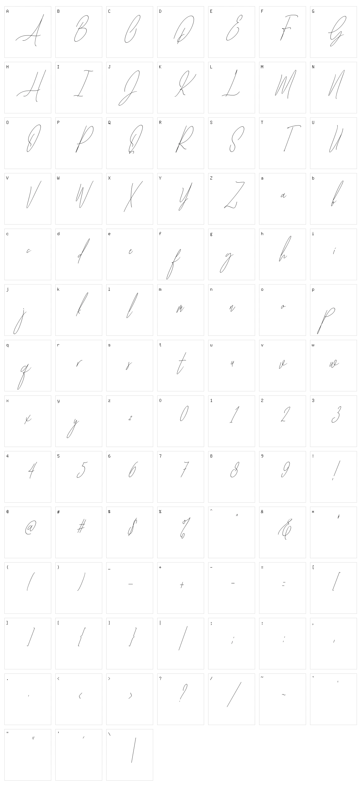Diamante Signature Character Set