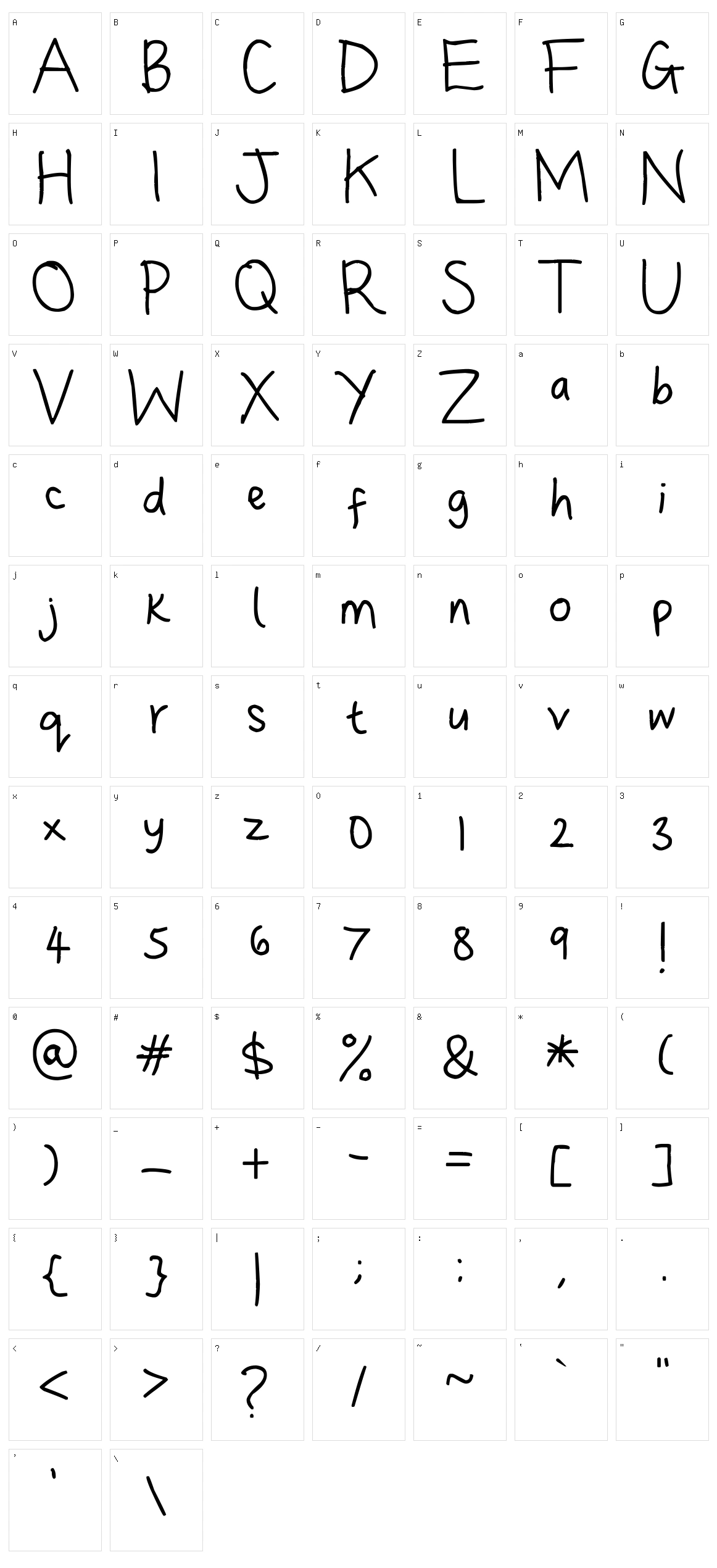 Dina's Handwriting Character Set