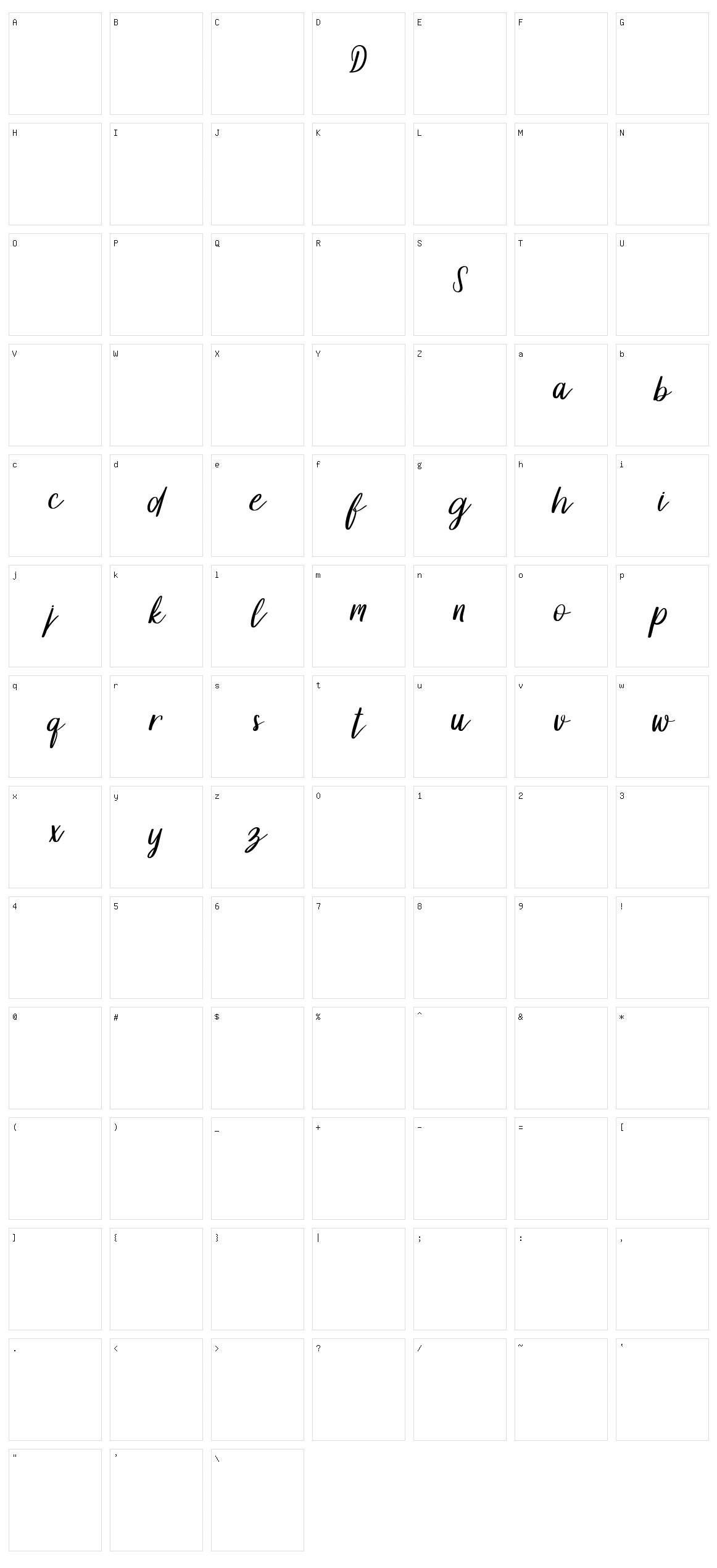 Dollyn Script Character Set