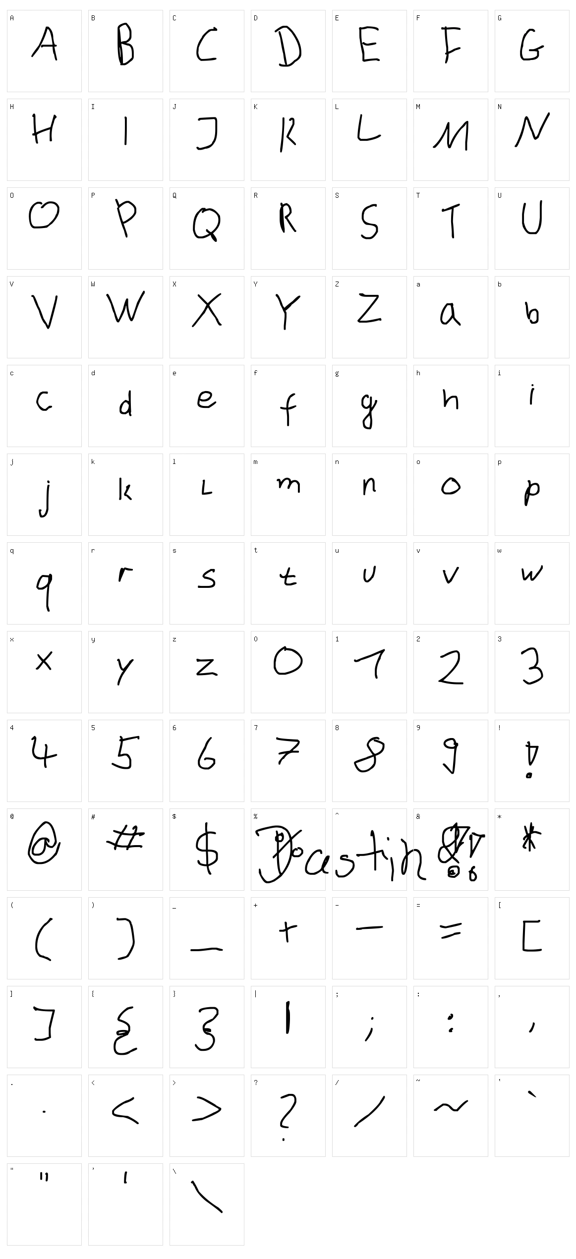 Dustinhofont Character Set