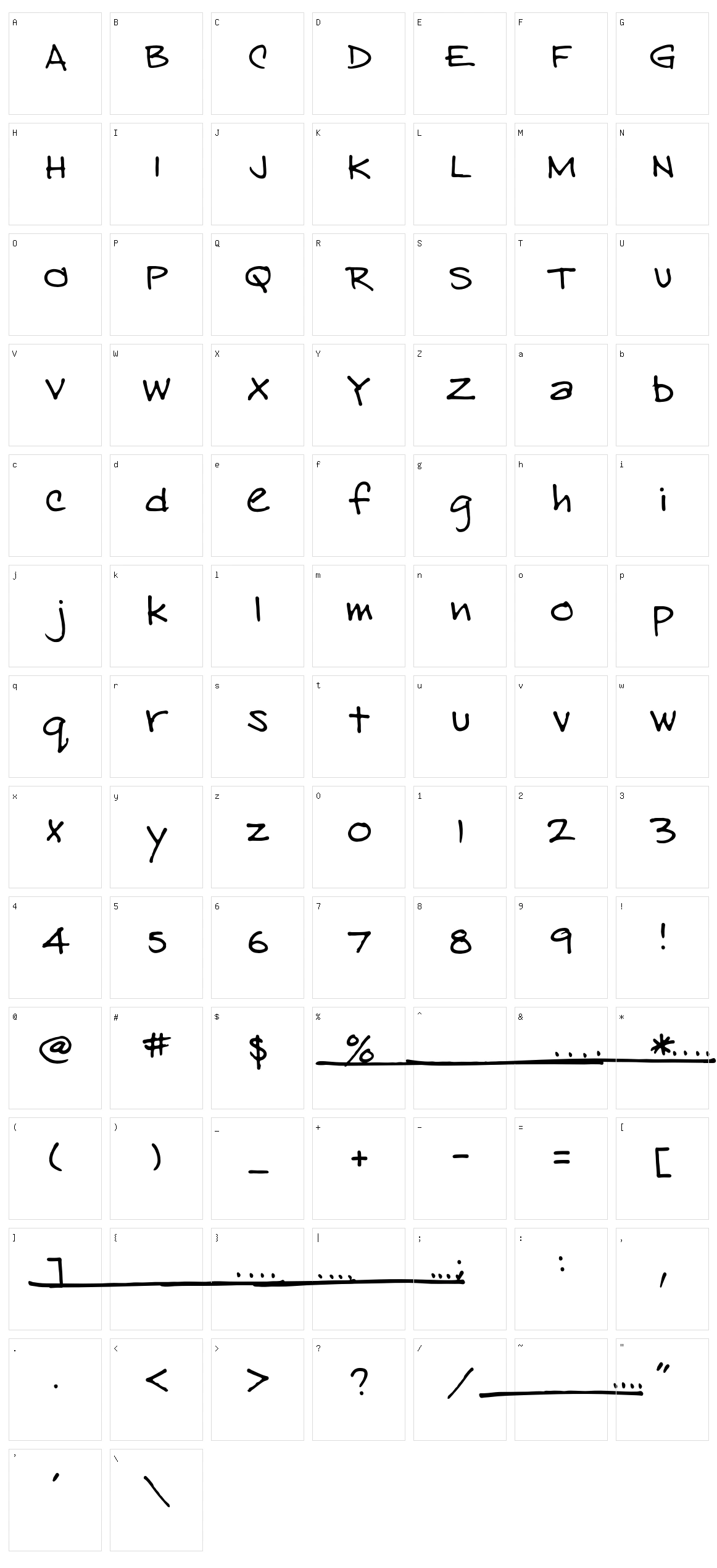 East Hand Character Set