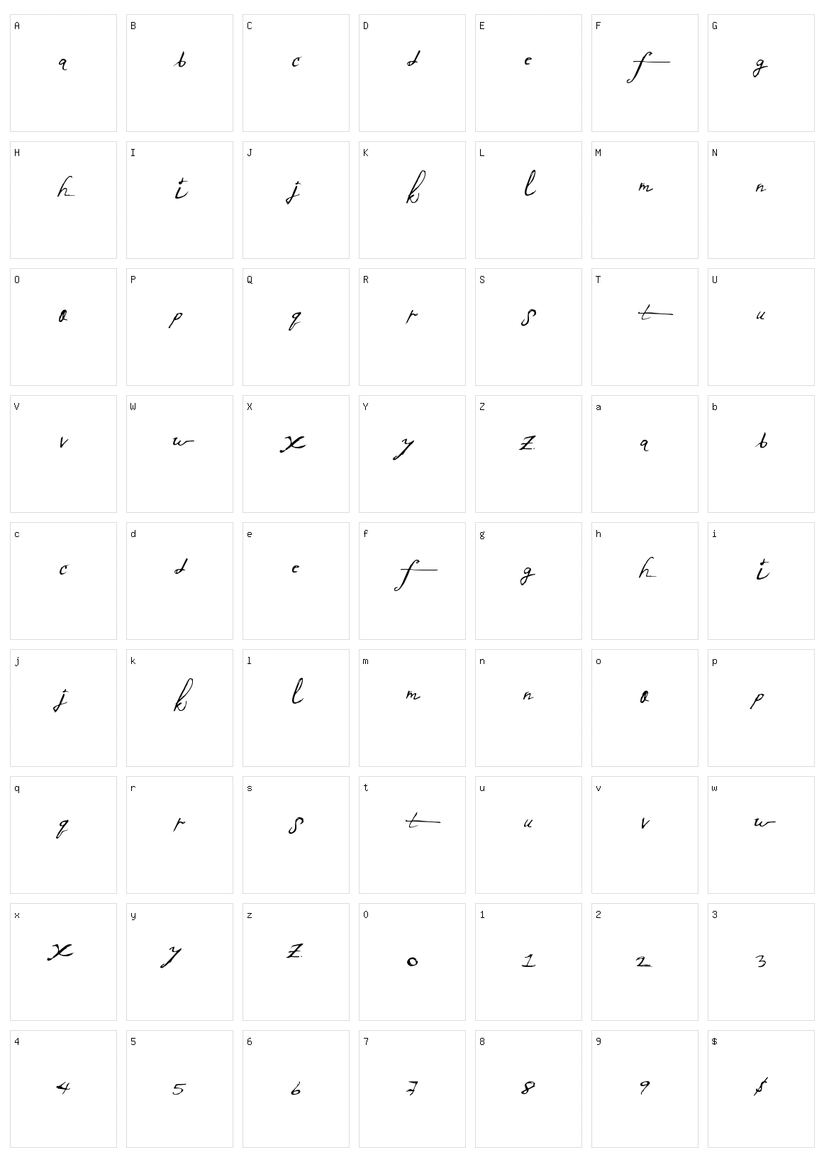 ExtraFine Script Character Set
