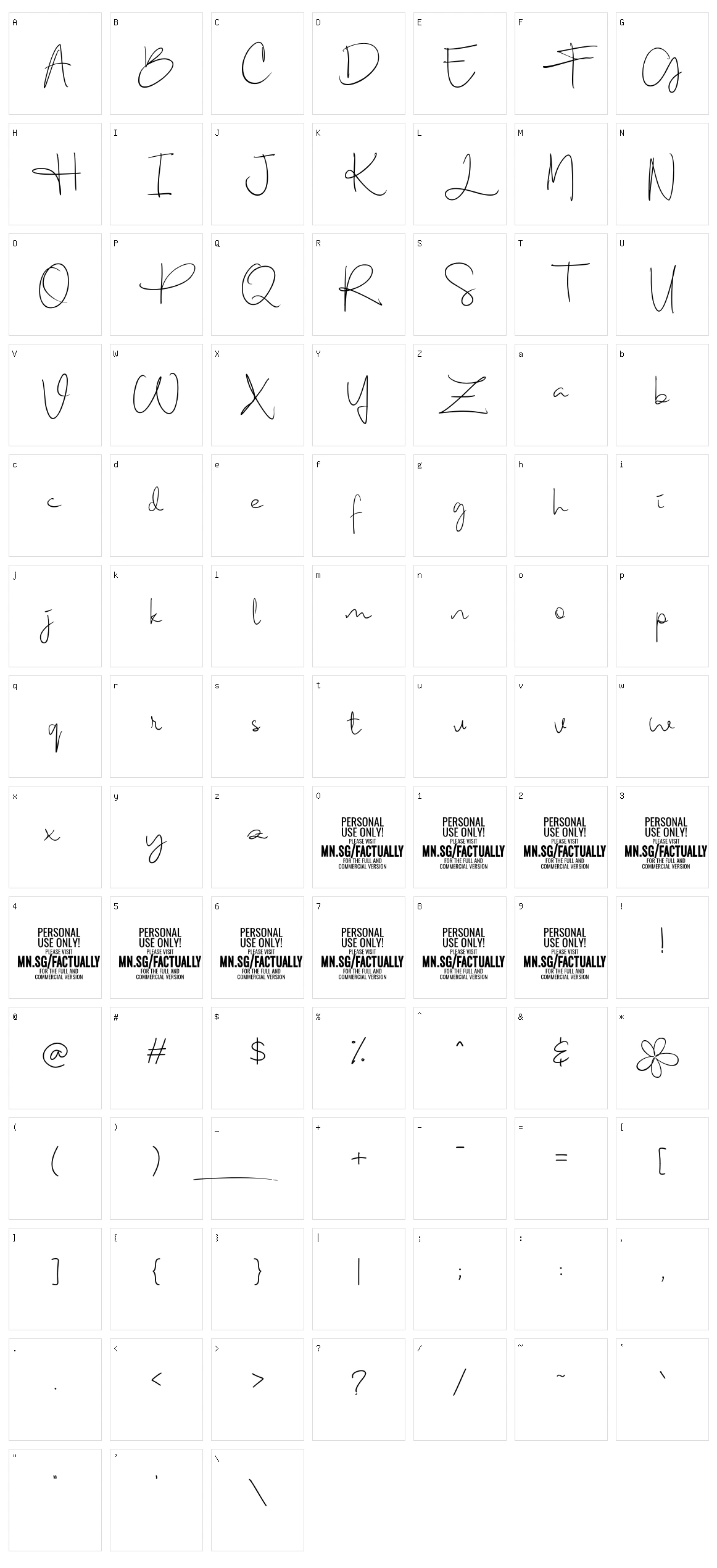 Factually Handwriting Character Set