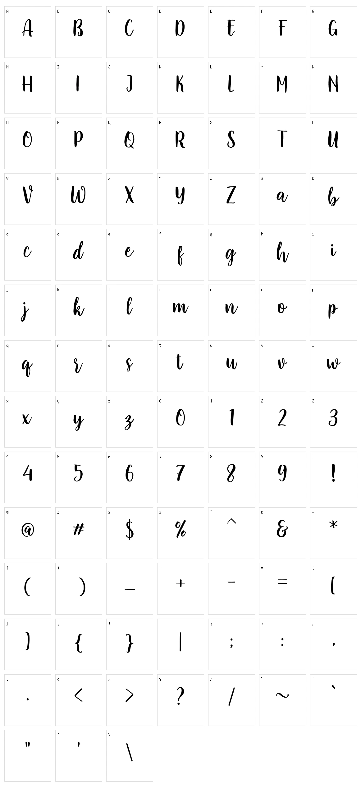 Faradisa Script Character Set