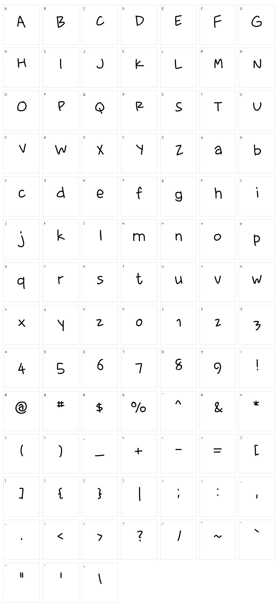 Fewriter Character Set