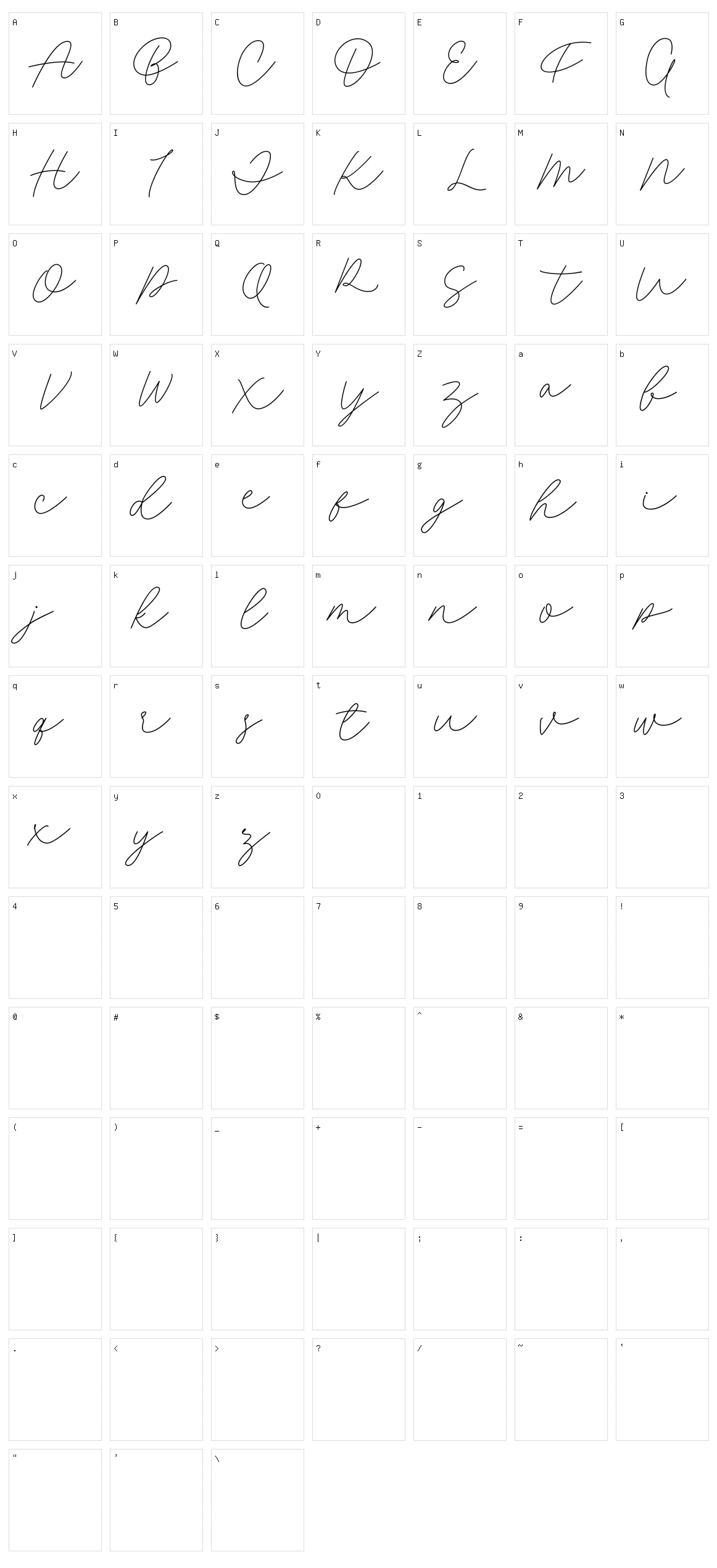 Fillia Script Character Set