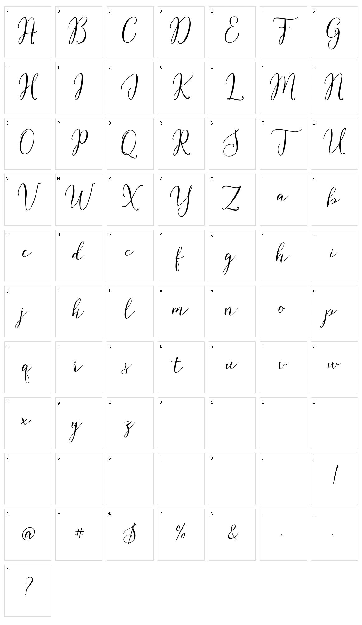 Flash Script Character Set