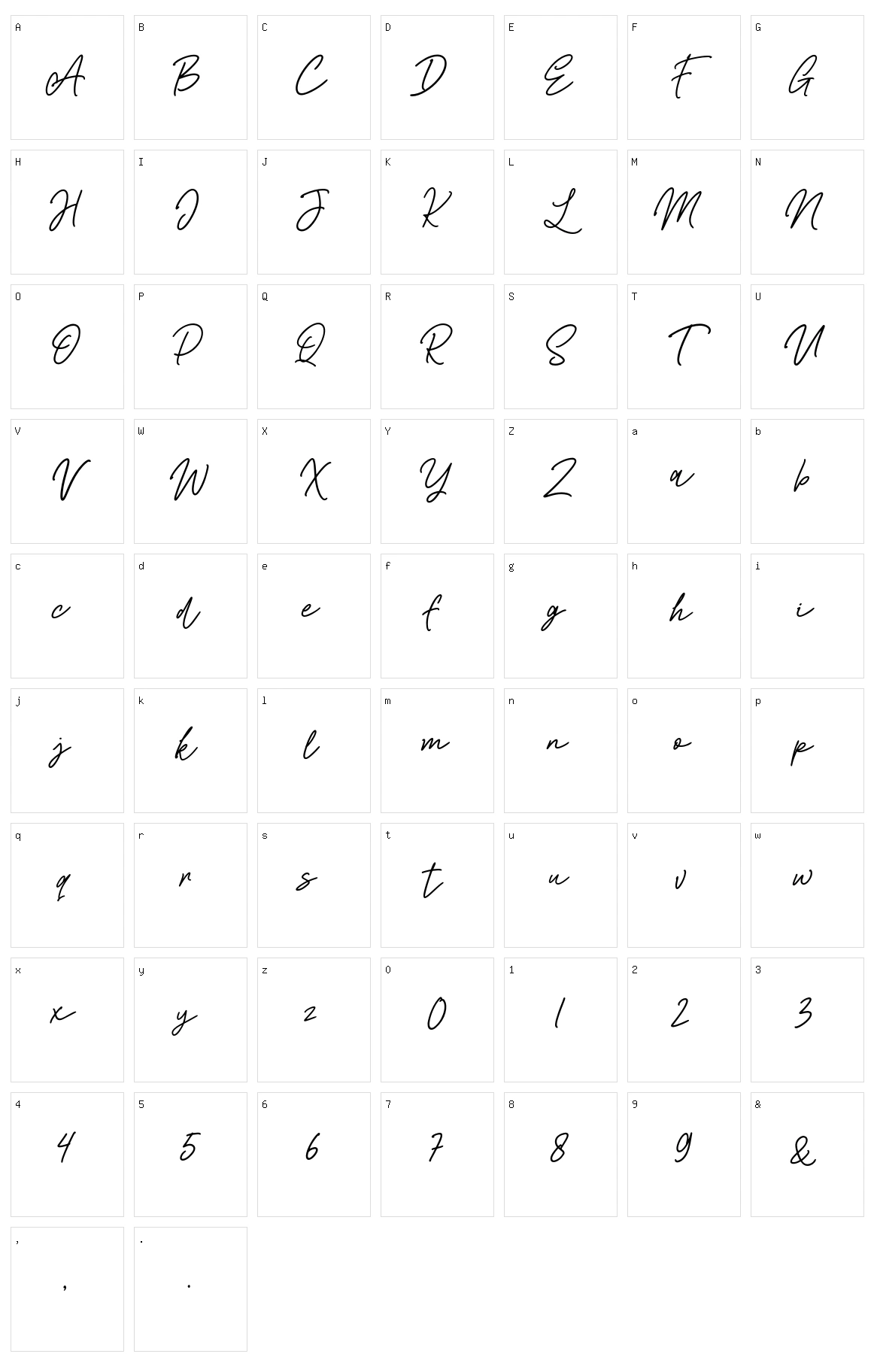 Freville Script Character Set