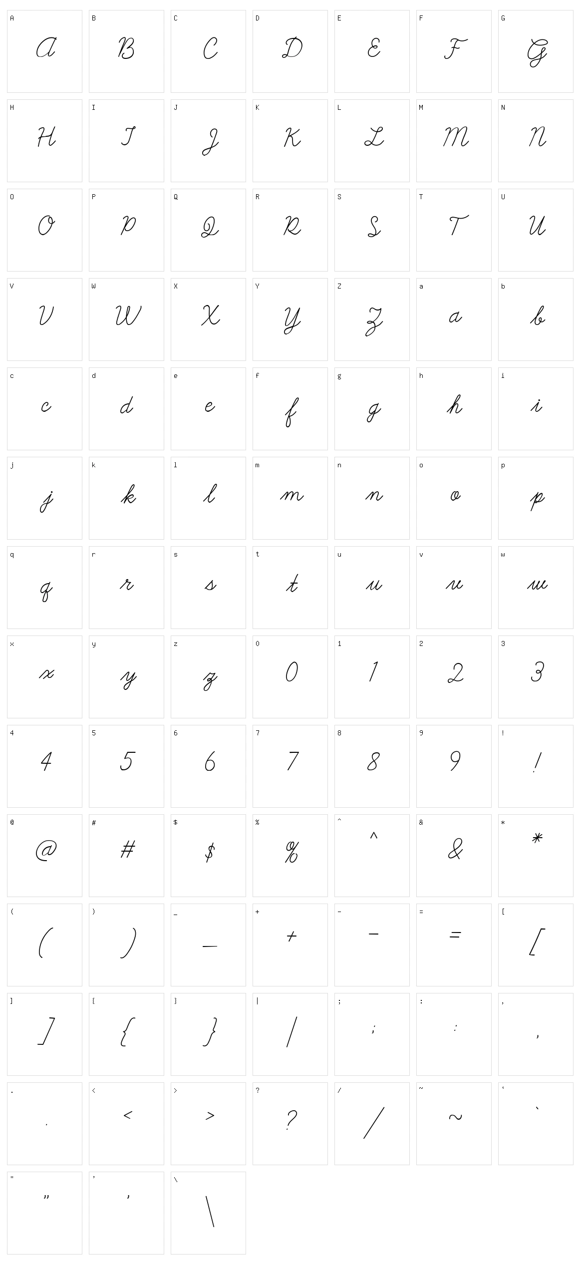 Galatee Script Character Set