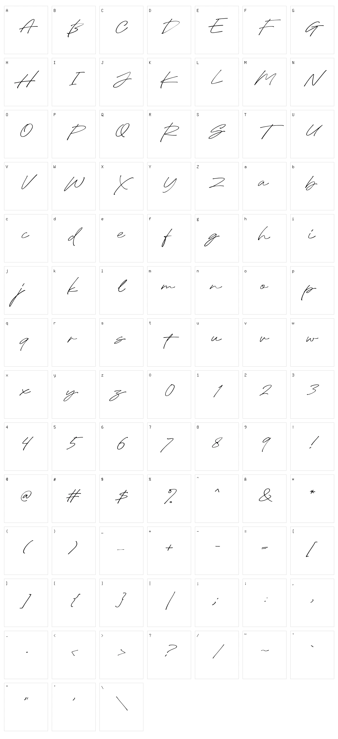 Gardena Holmes Script Character Set