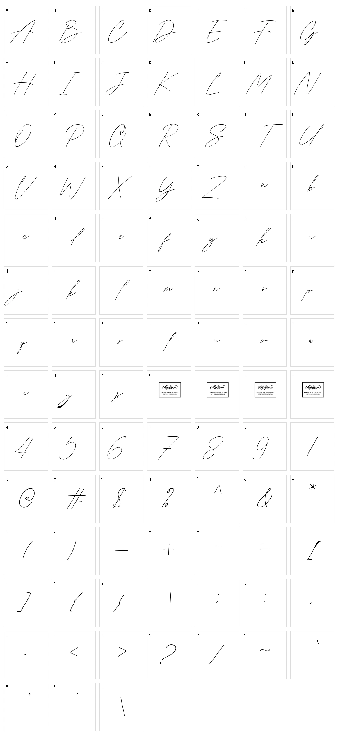 Gia Cristine Character Set