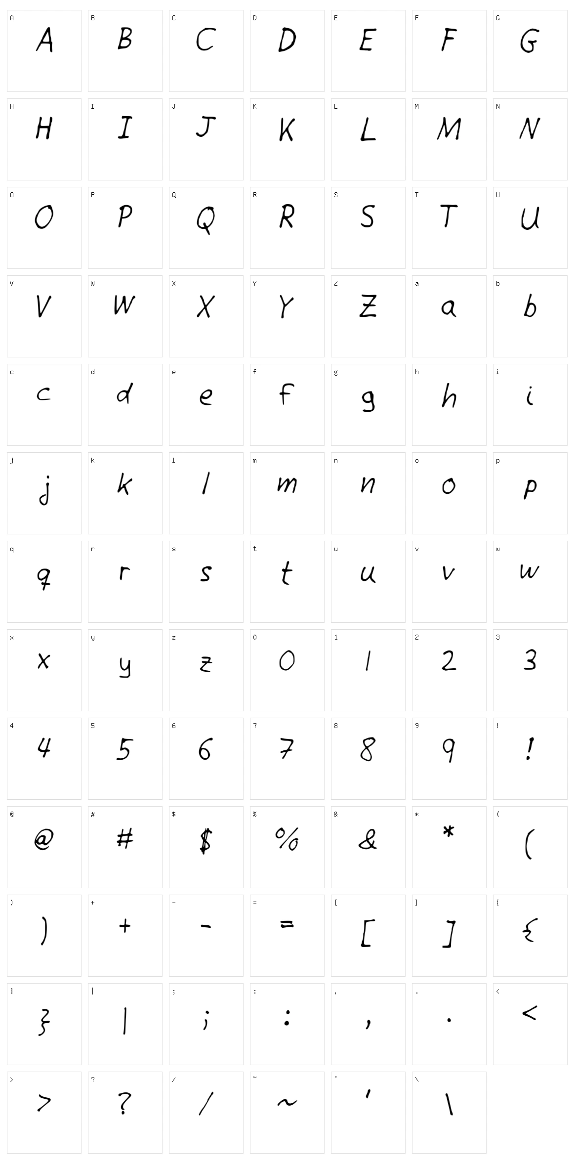Giotto Handwriting Character Set