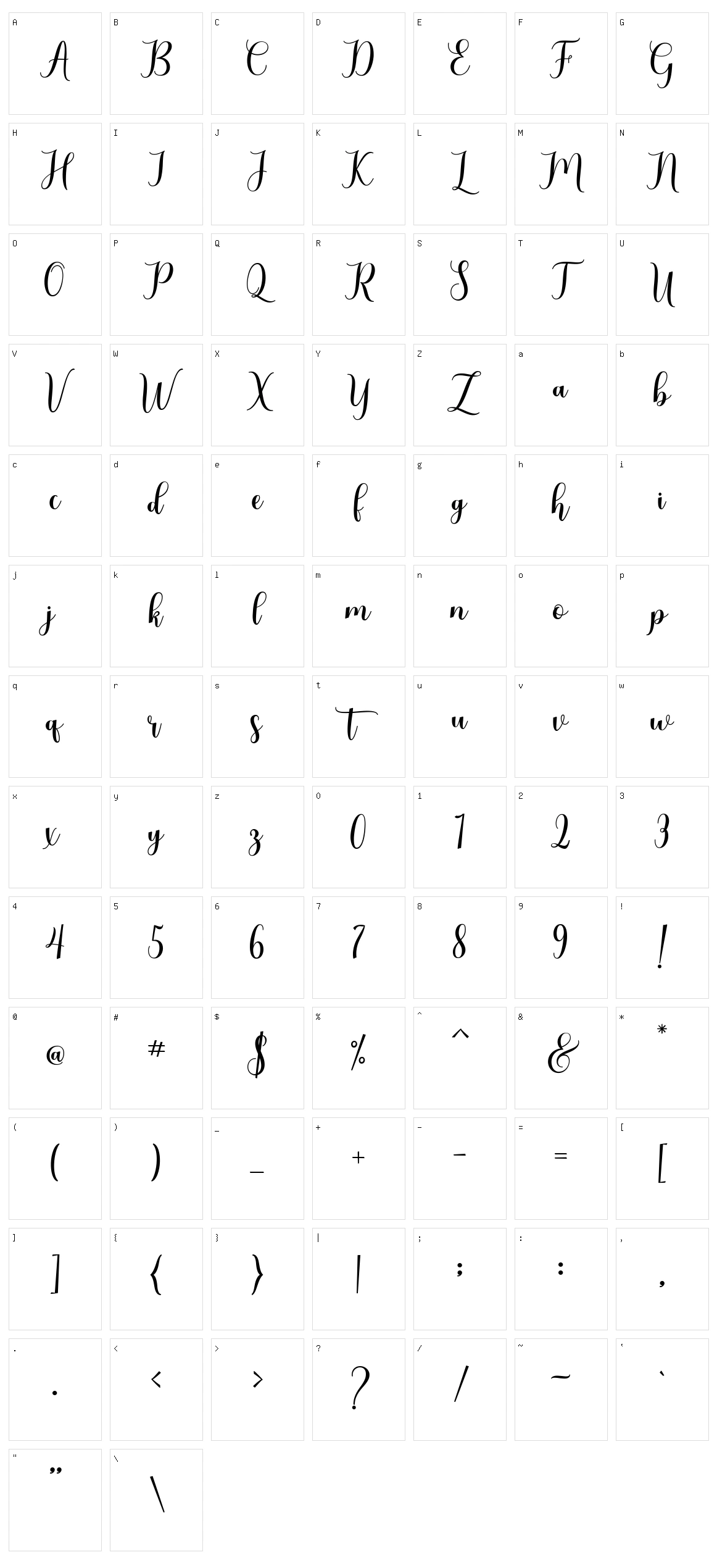 Gladiolus Script Character Set