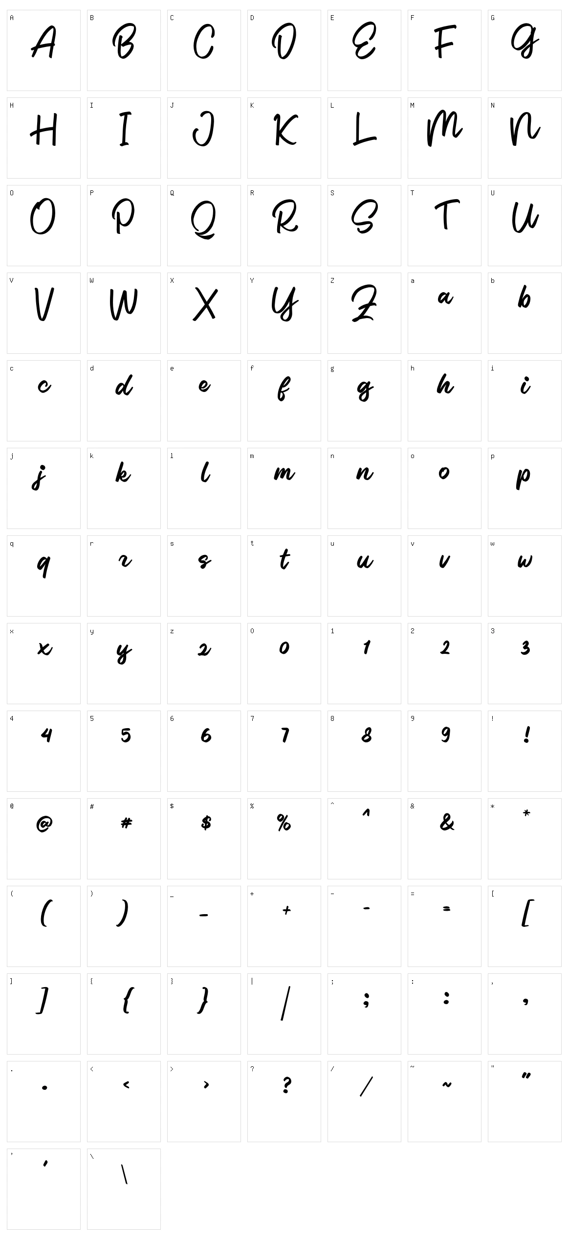 Glintar Script Character Set