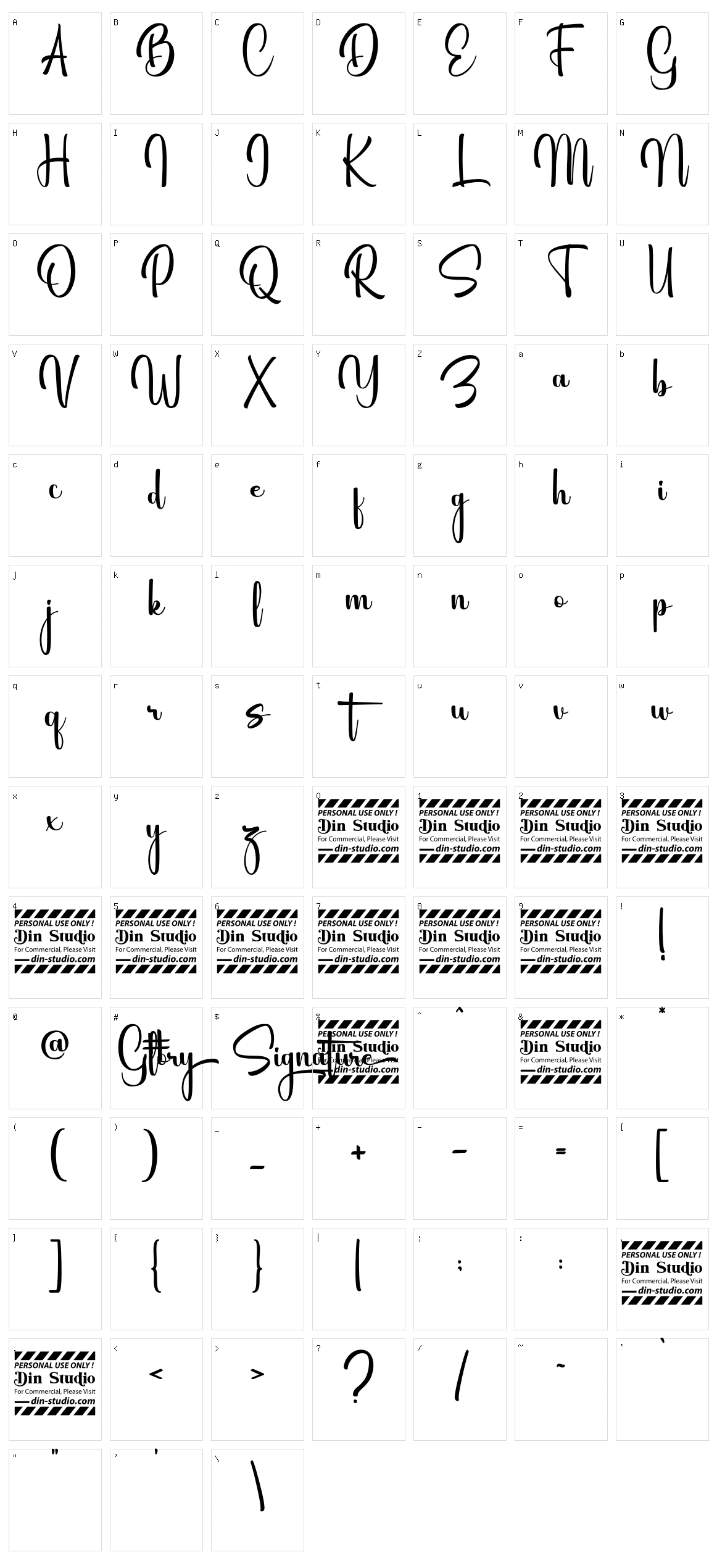 Glory Signature Character Set