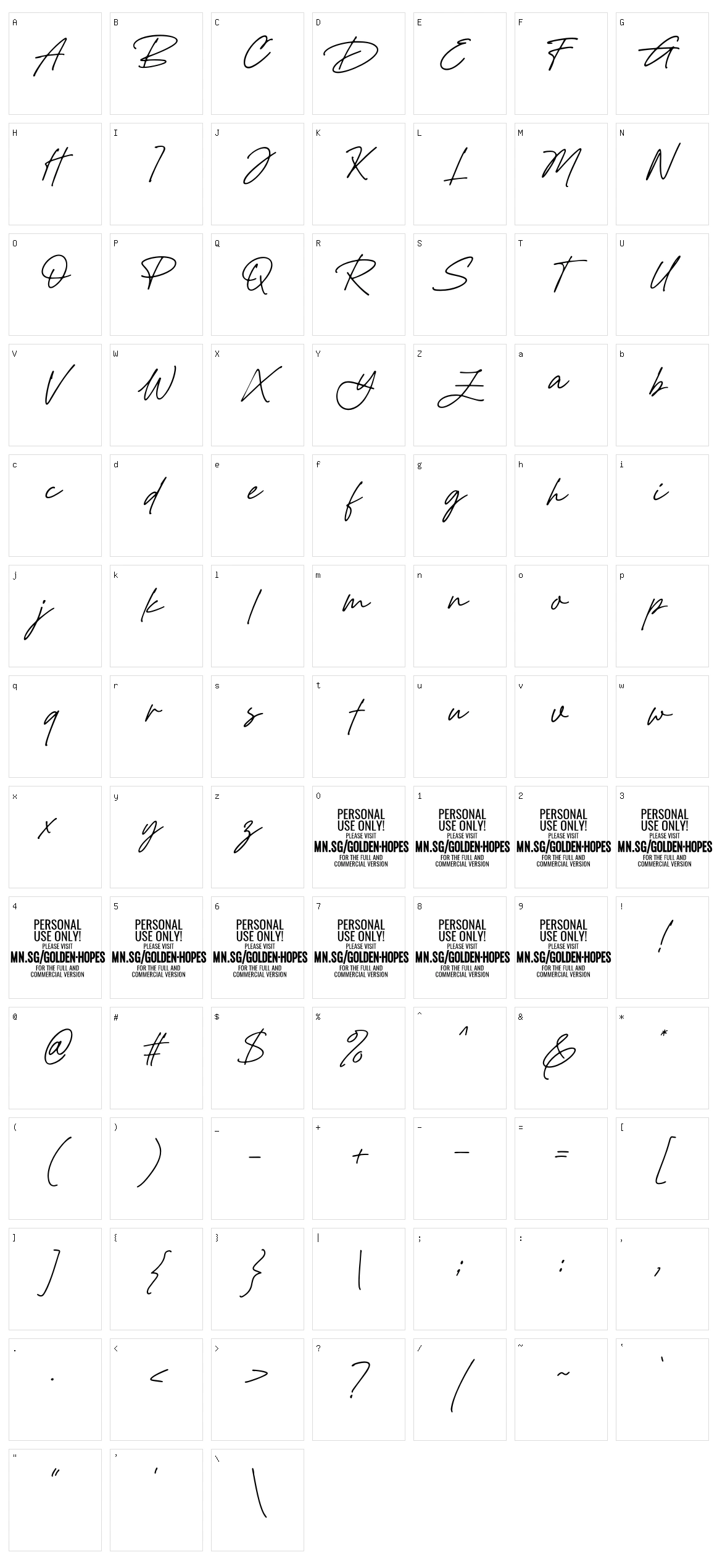 Golden Hopes Character Set