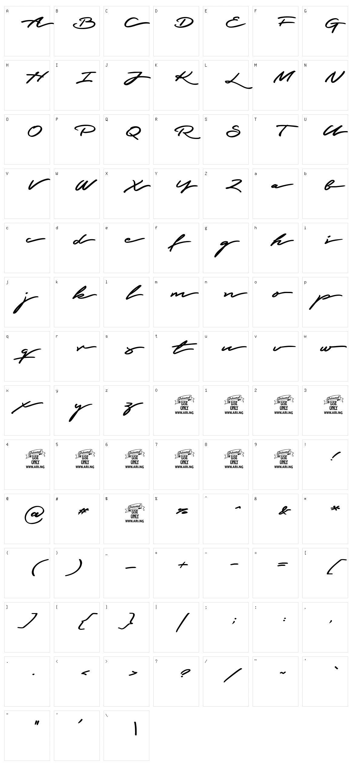Graced Script Character Set