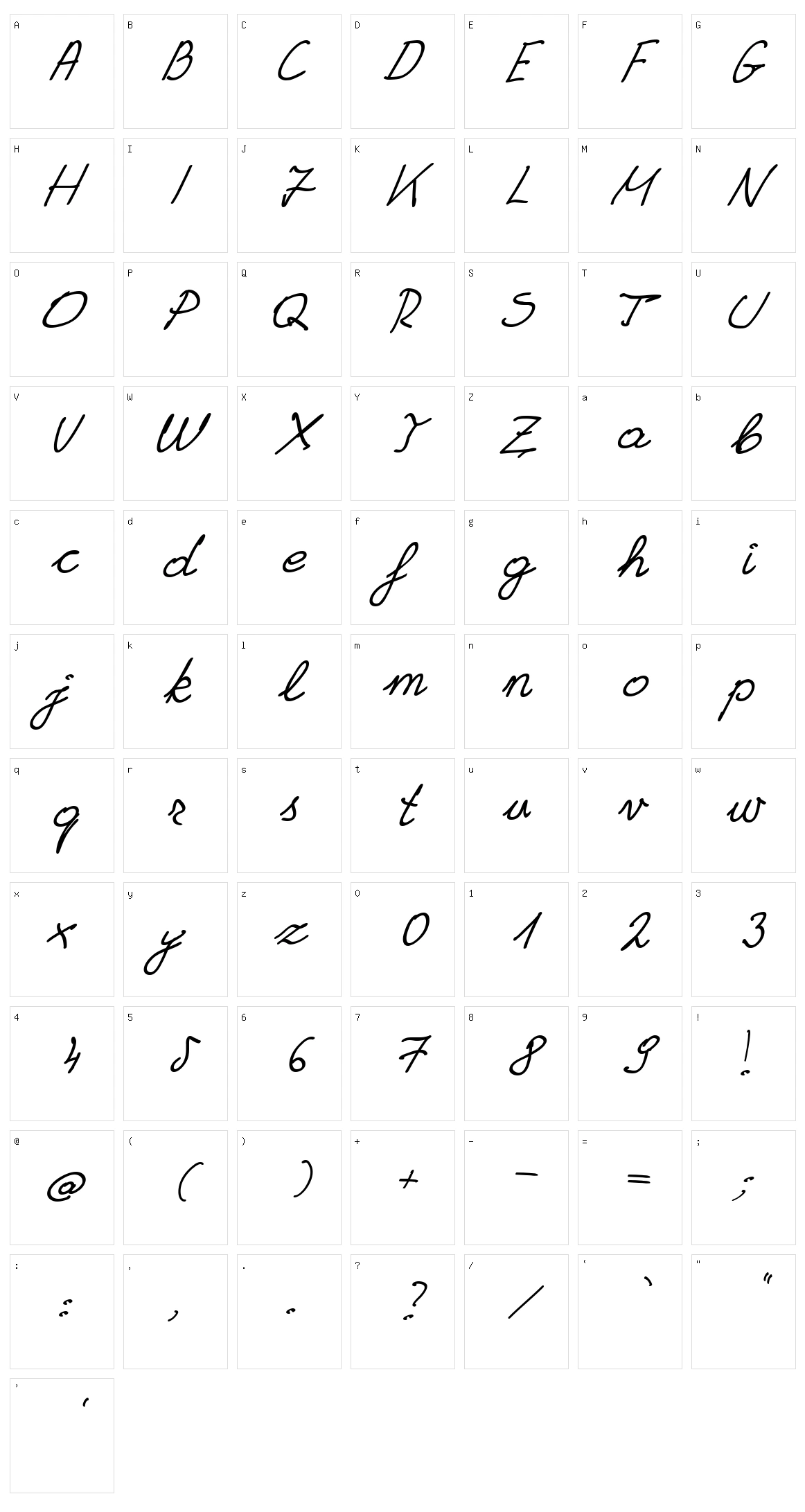 Grannys Handwriting Character Set