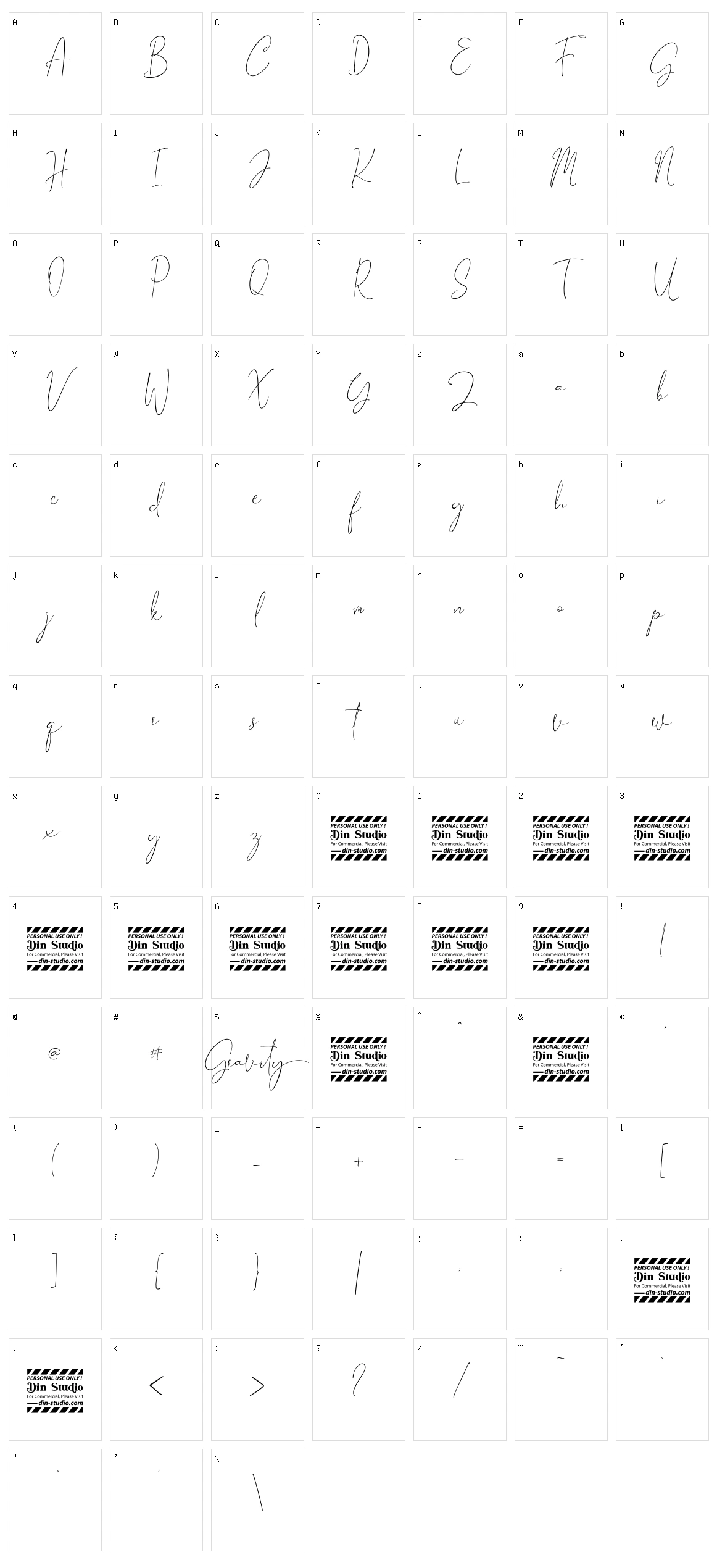 Gravity Handwritten Character Set